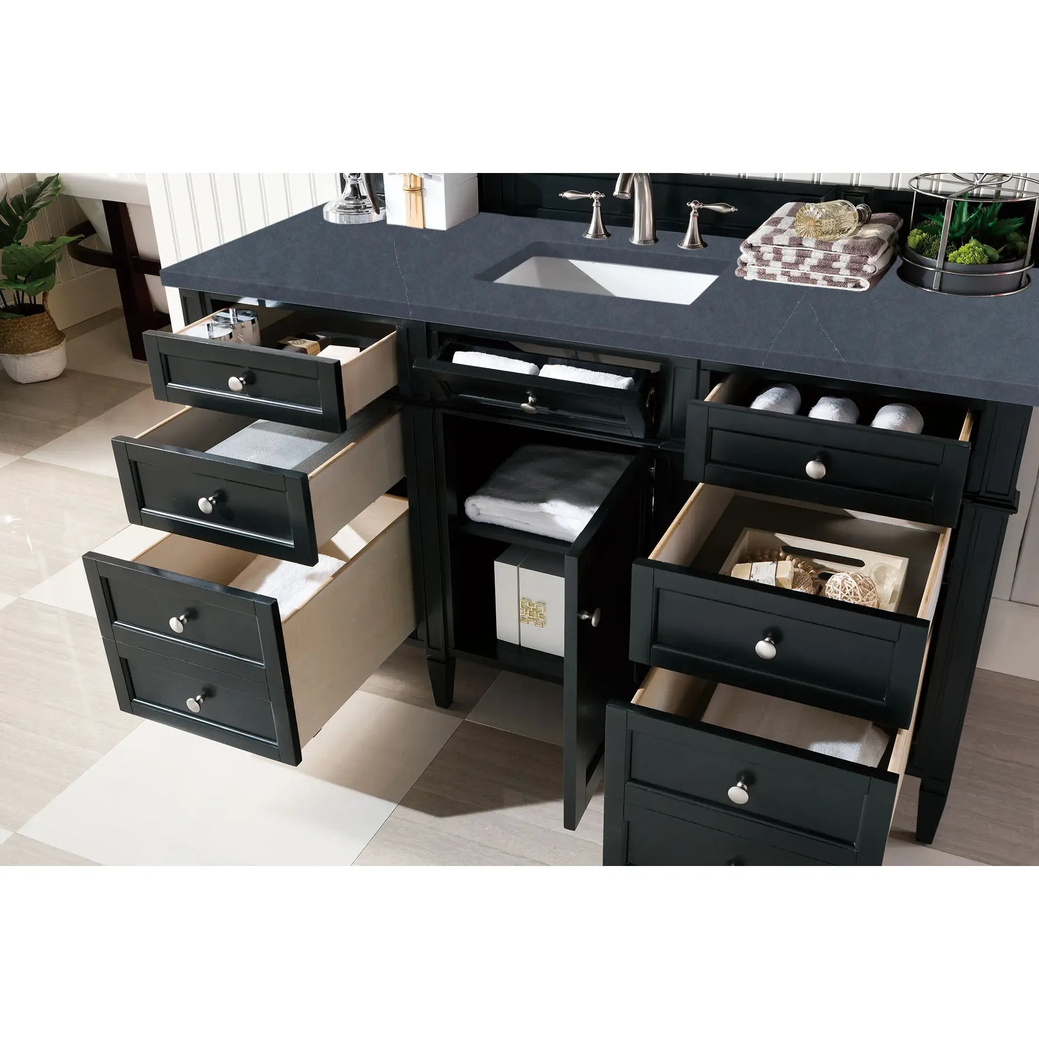 60" Brittany Single Vanity in Black Onyx-Charcoal Soapstone Silestone-8" Widespread image 3