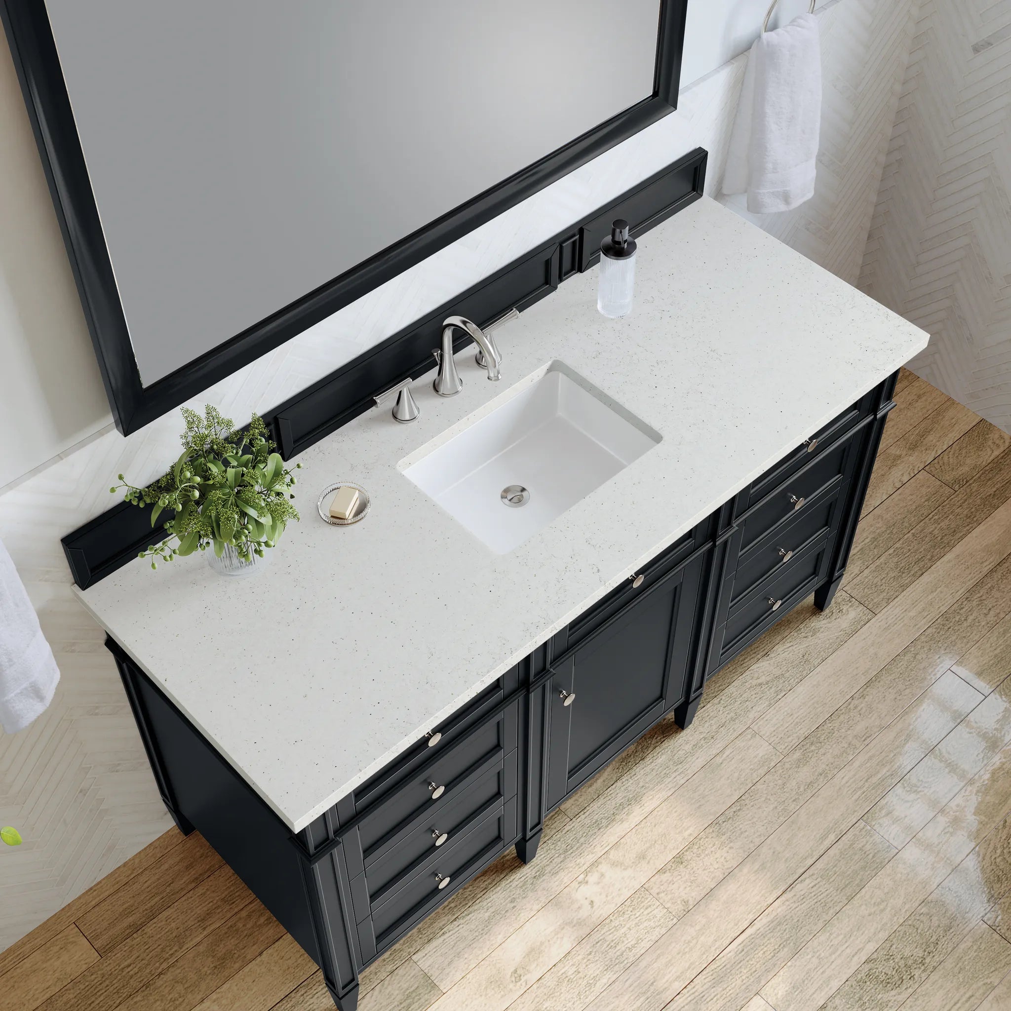 60" Brittany Single Vanity in Black Onyx-Lime Delight Silestone-8" Widespread image 4