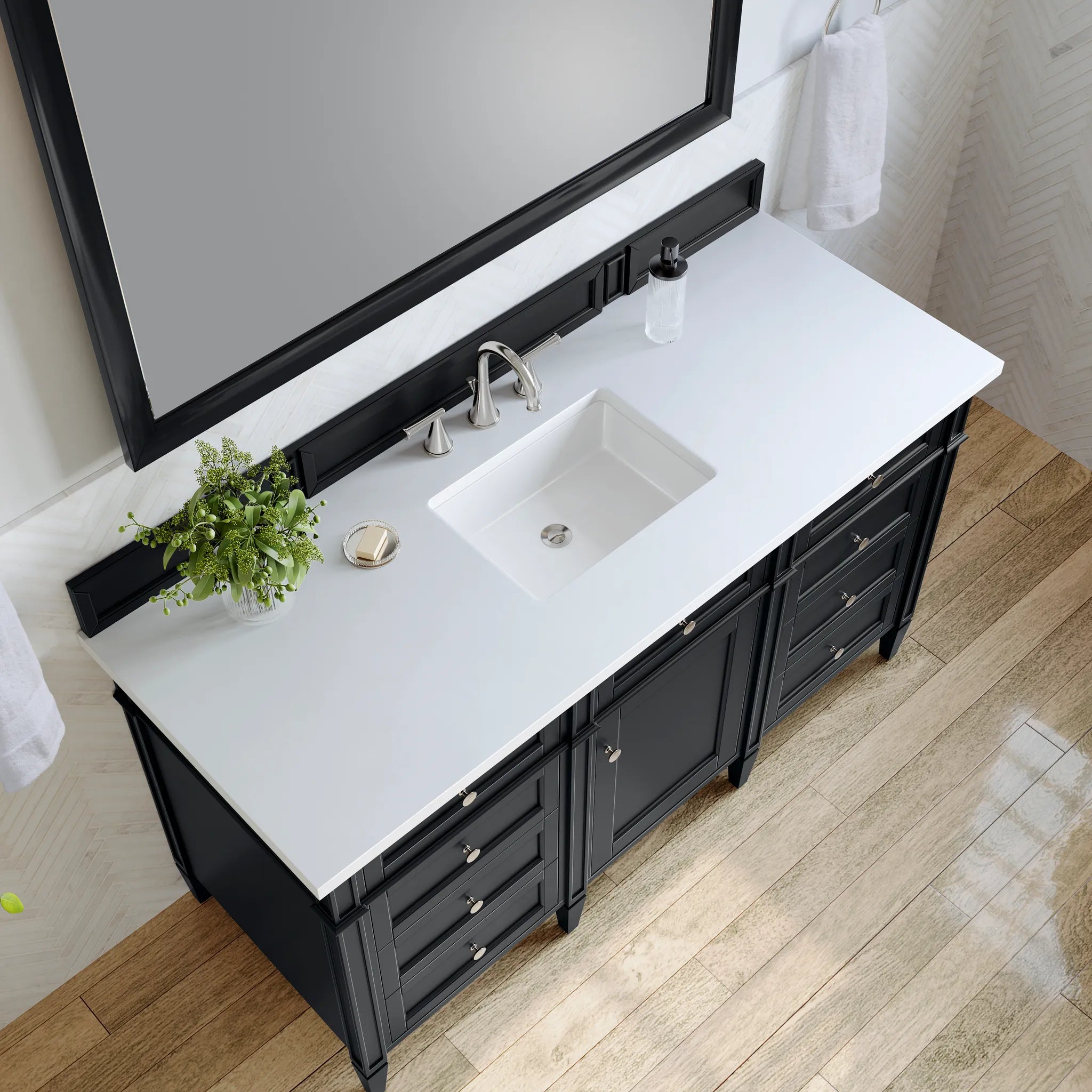 60" Brittany Single Vanity in Black Onyx-White Zeus Silestone-8" Widespread image 2