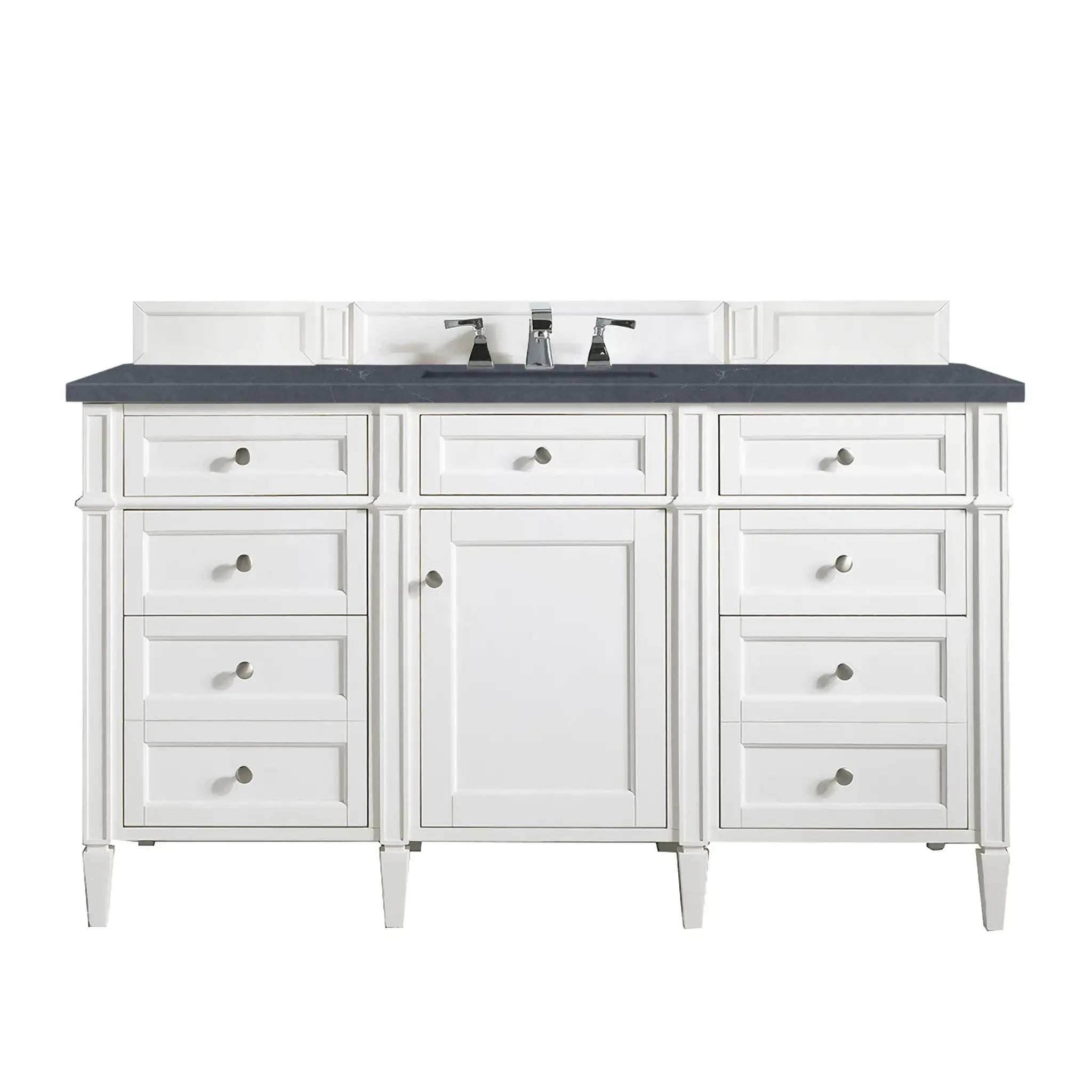 60" Brittany Single Vanity in Bright White-Charcoal Soapstone Silestone-8" Widespread image