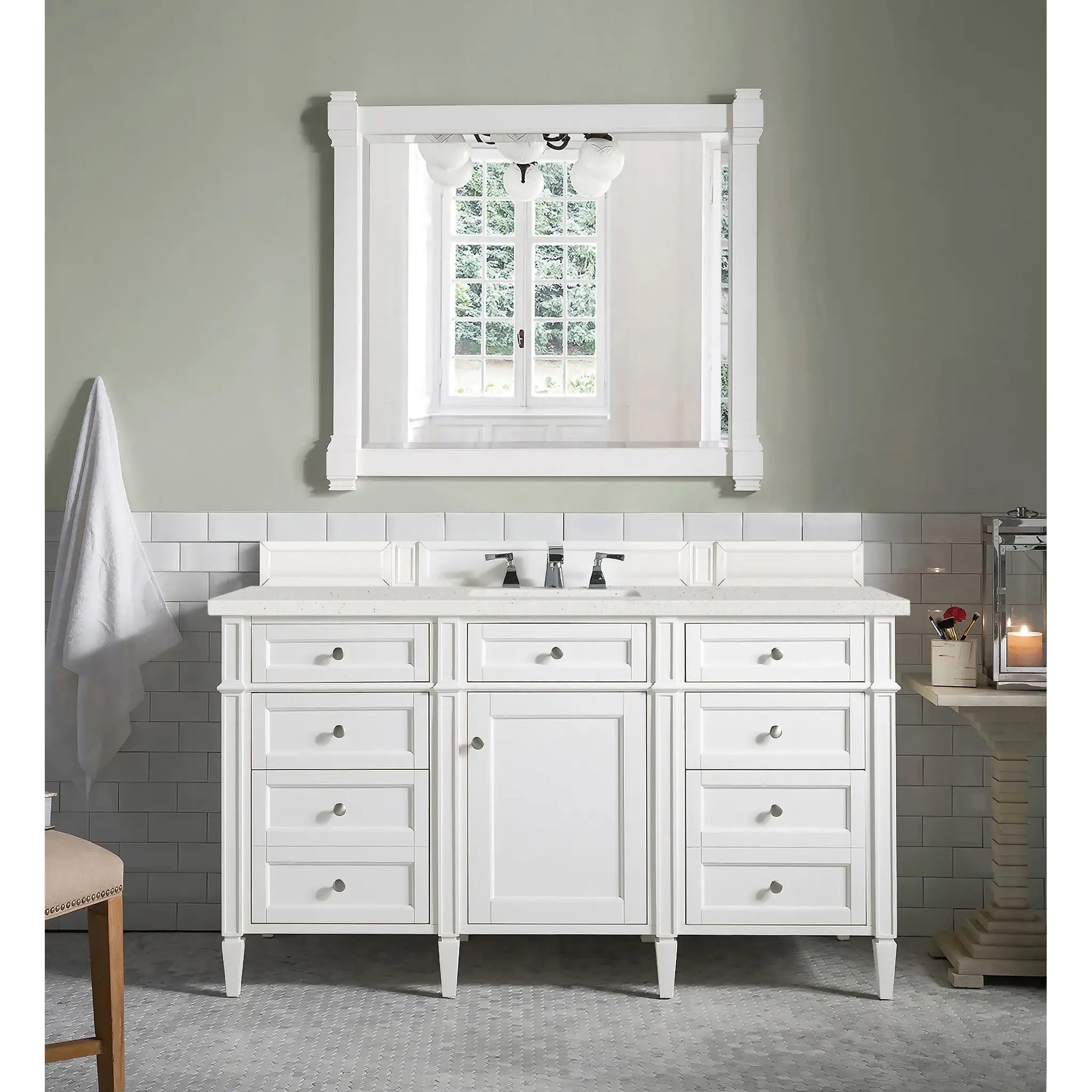 60" Brittany Single Vanity in Bright White-Lime Delight Silestone-8" Widespread image 1