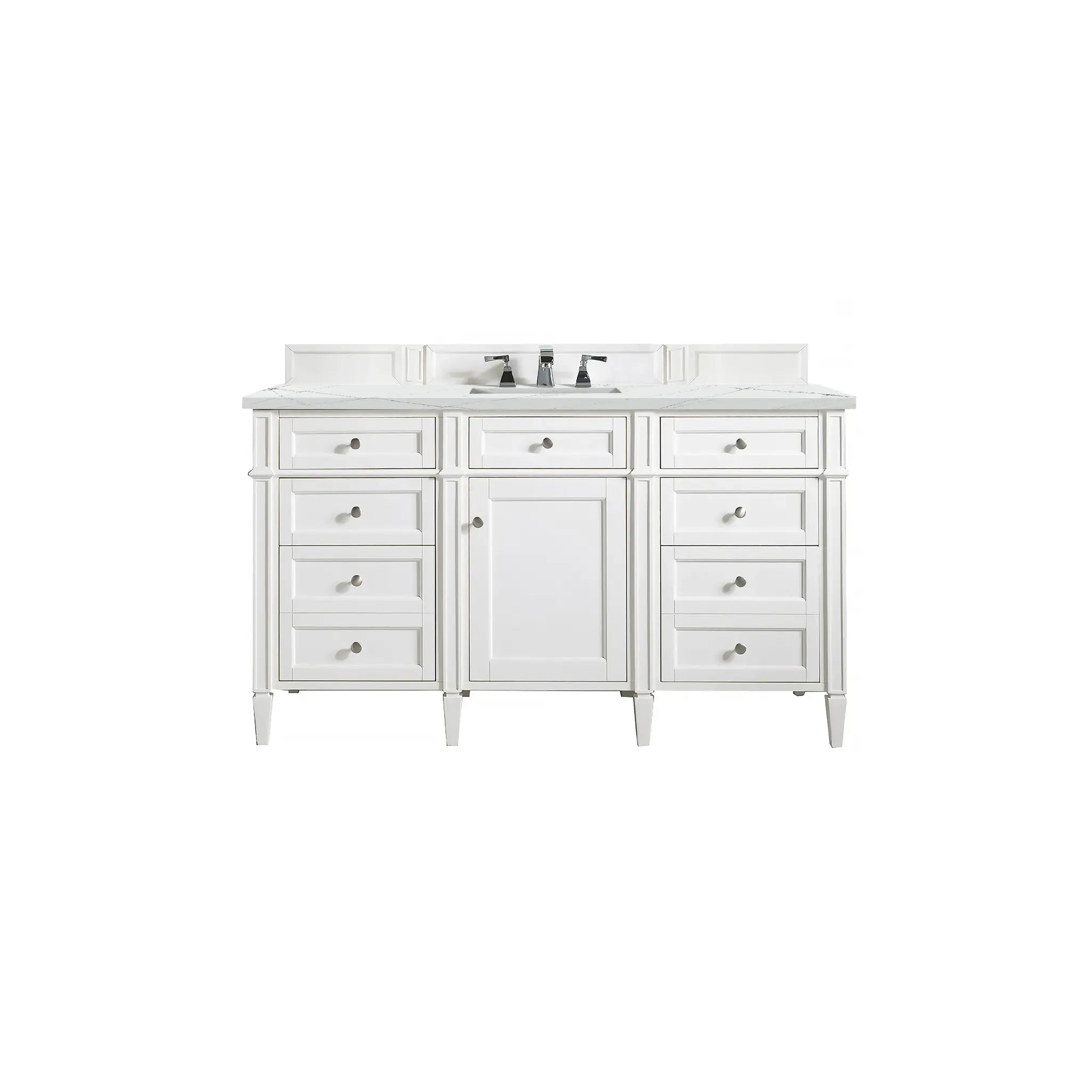 60" Brittany Single Vanity in Bright White w/FreePower Wireless Charger-Ethereal Noctis Silestone-8" Widespread image