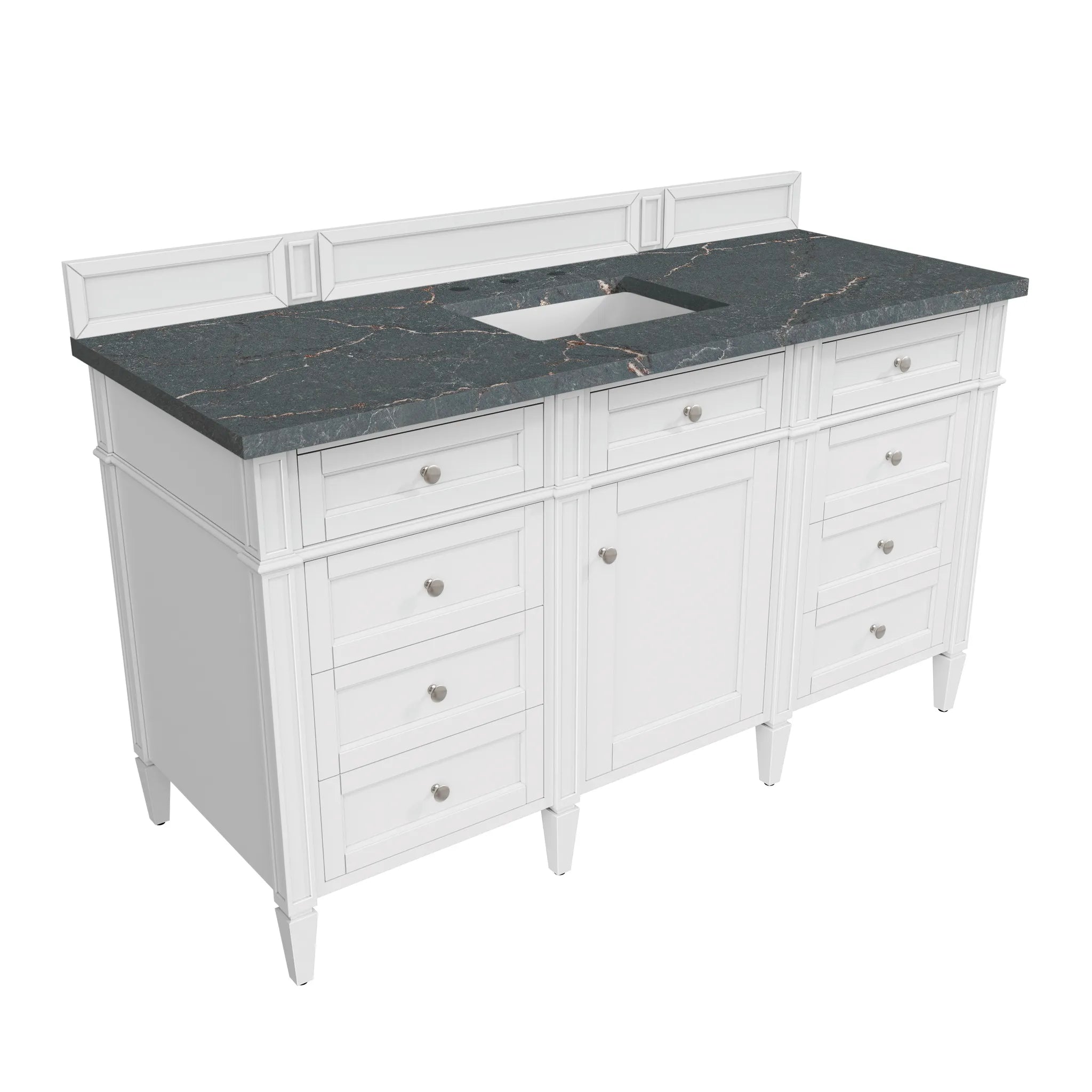 60" Brittany Single Vanity in Bright White w/FreePower Wireless Charger-Parisien Bleu Silestone-8" Widespread image 9