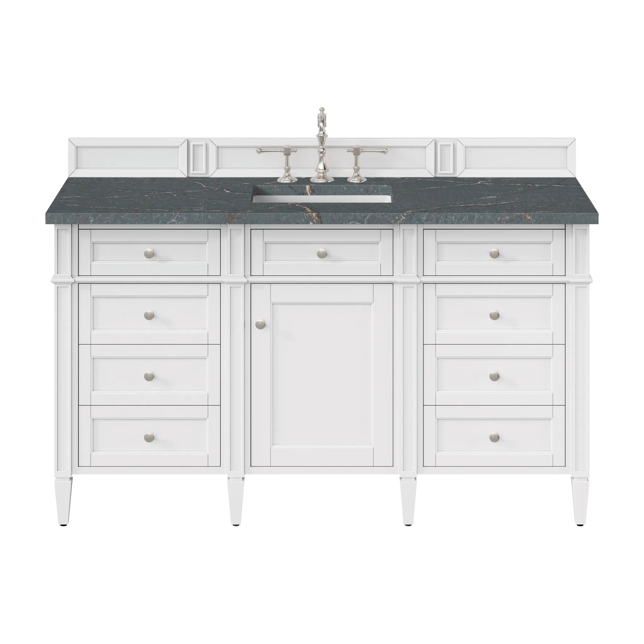 60" Brittany Single Vanity in Bright White w/FreePower Wireless Charger-Parisien Bleu Silestone-8" Widespread image