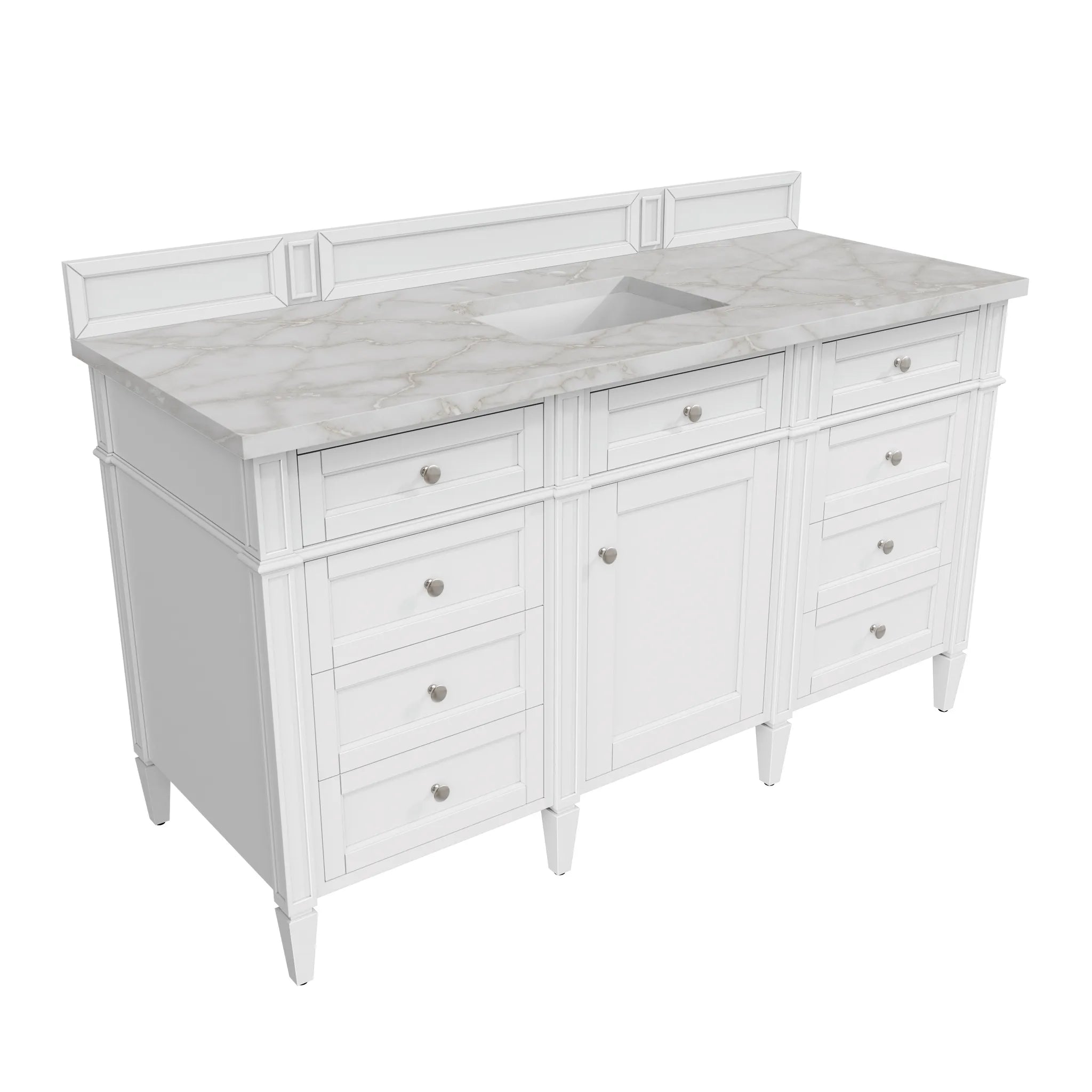 60" Brittany Single Vanity in Bright White w/FreePower Wireless Charger-Victorian Silver Silestone-8" Widespread image 9
