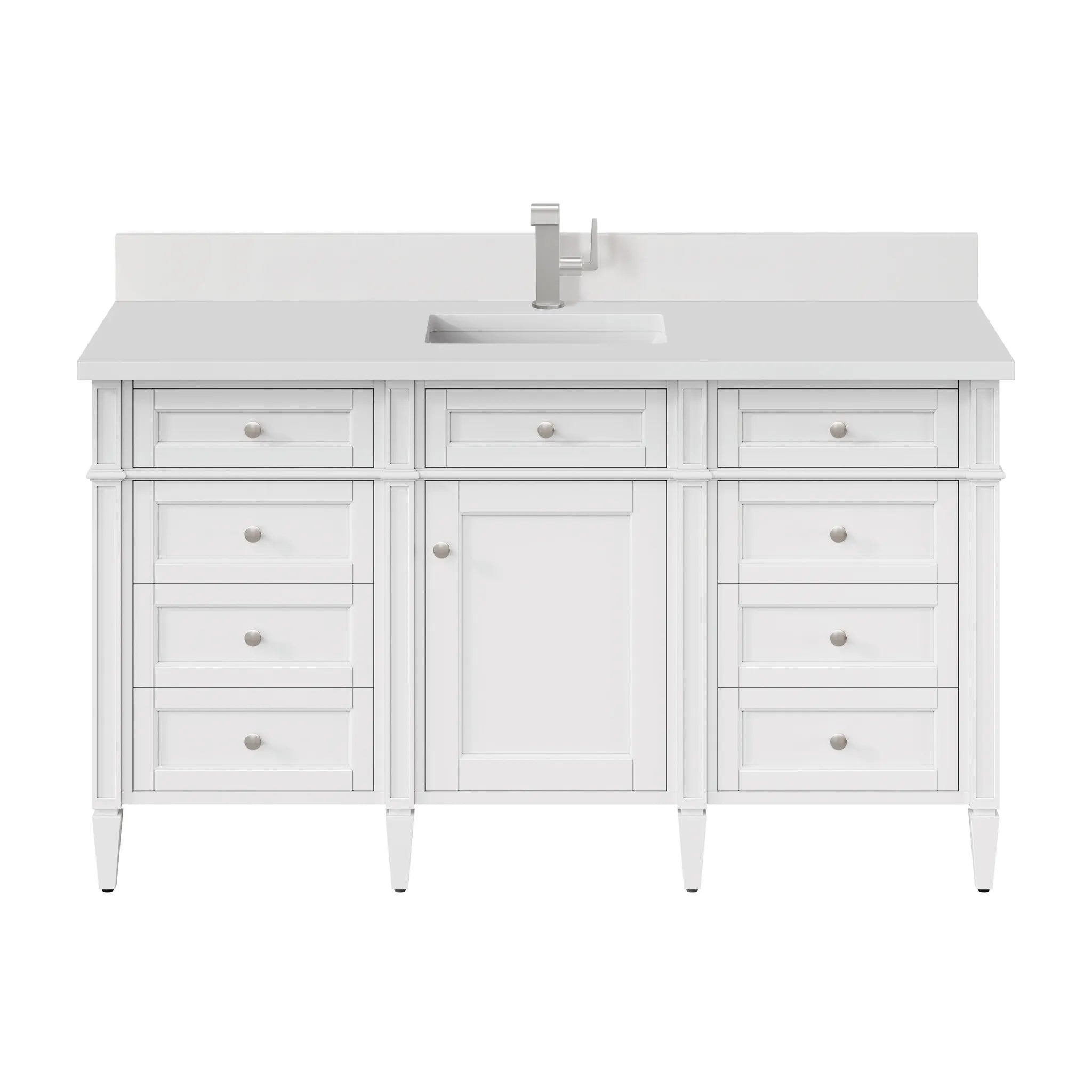 60" Brittany Single Vanity in Bright White-White Zeus Silestone & Backsplash-Single Hole image