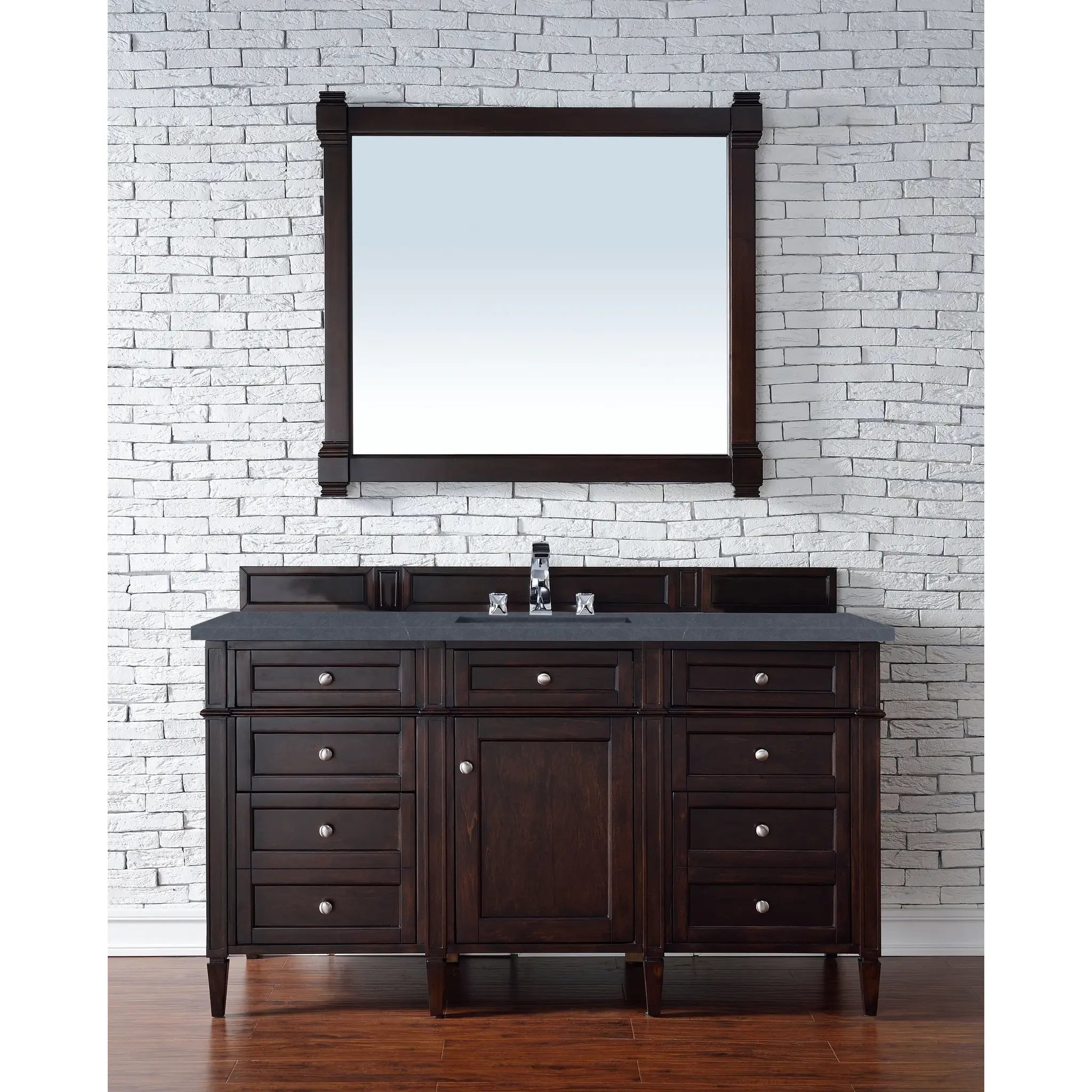 60" Brittany Single Vanity in Burnished Mahogany-Charcoal Soapstone Silestone-8" Widespread image 1