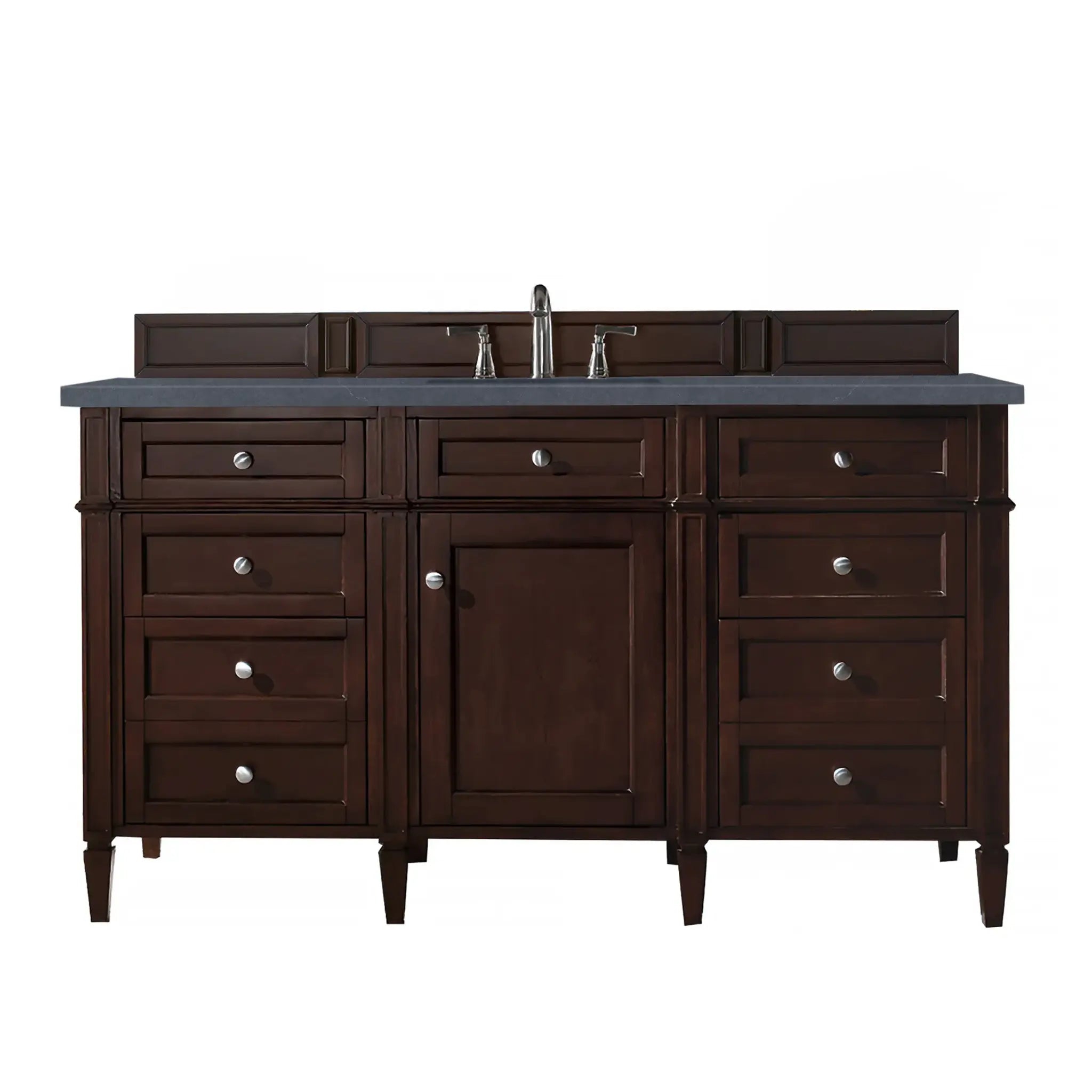 60" Brittany Single Vanity in Burnished Mahogany-Charcoal Soapstone Silestone-8" Widespread image