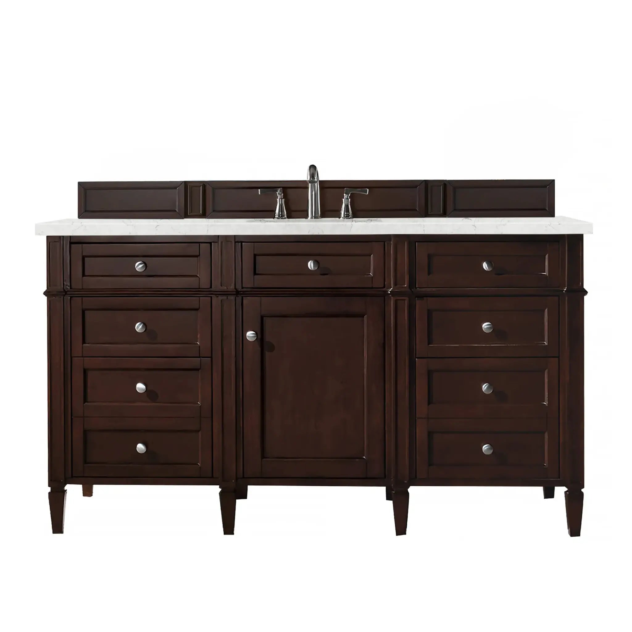 60" Brittany Single Vanity in Burnished Mahogany Wireless Charger-Eternal Jasmine Pearl Silestone-8" Widespread image