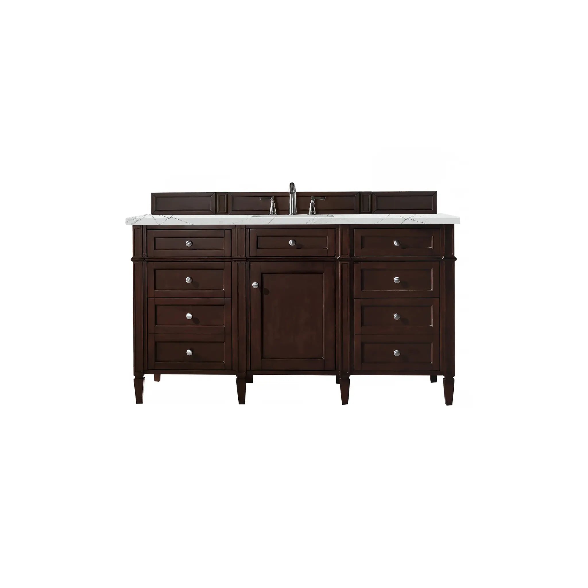 60" Brittany Single Vanity in Burnished Mahogany Wireless Charger-Ethereal Noctis Silestone-8" Widespread image