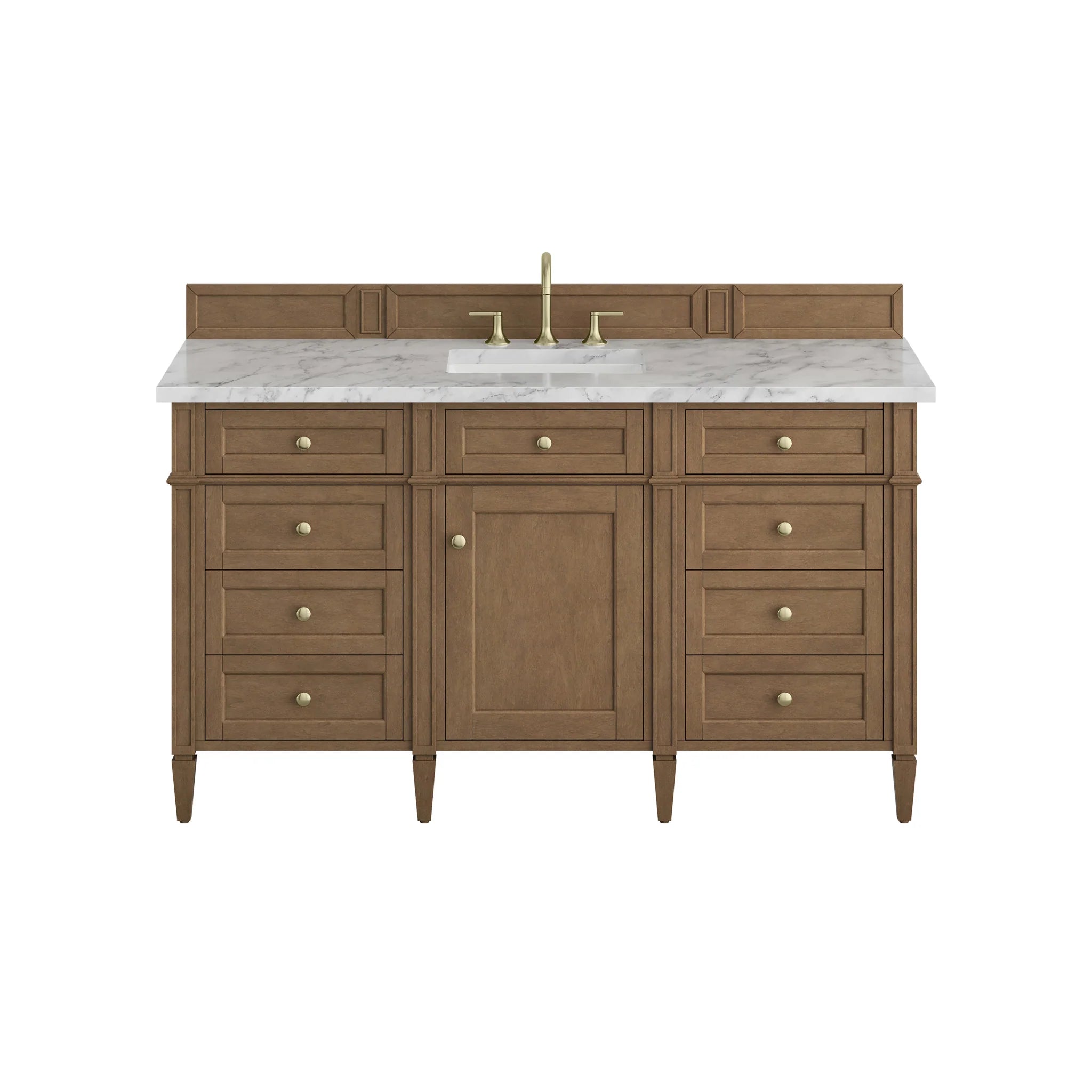 60" Brittany Single Vanity in Pecan by James Martin Vanities-Carrara White Marble 