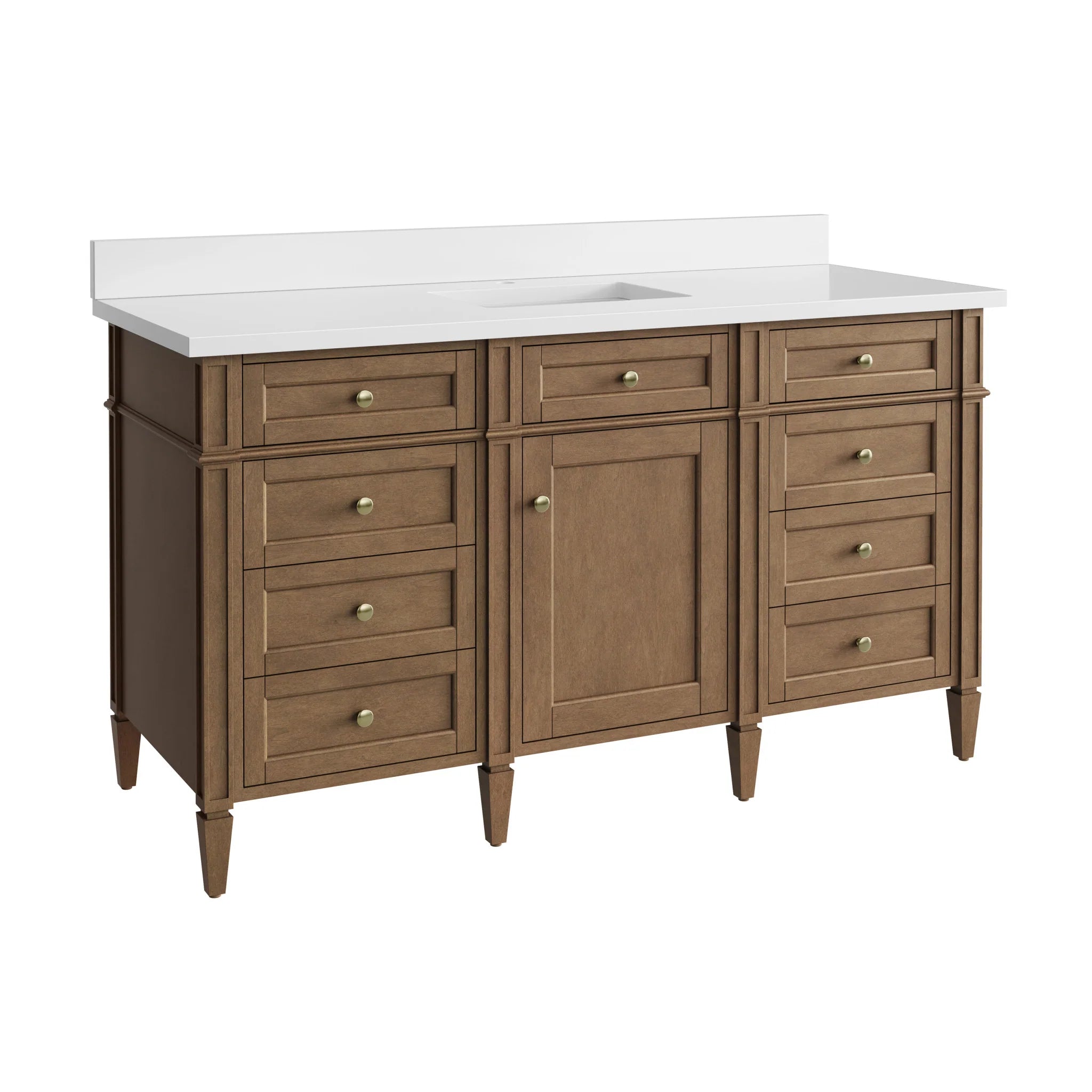 60" Brittany Single Vanity in Pecan by James Martin Vanities-White Zeus Silestone & Backsplash 10