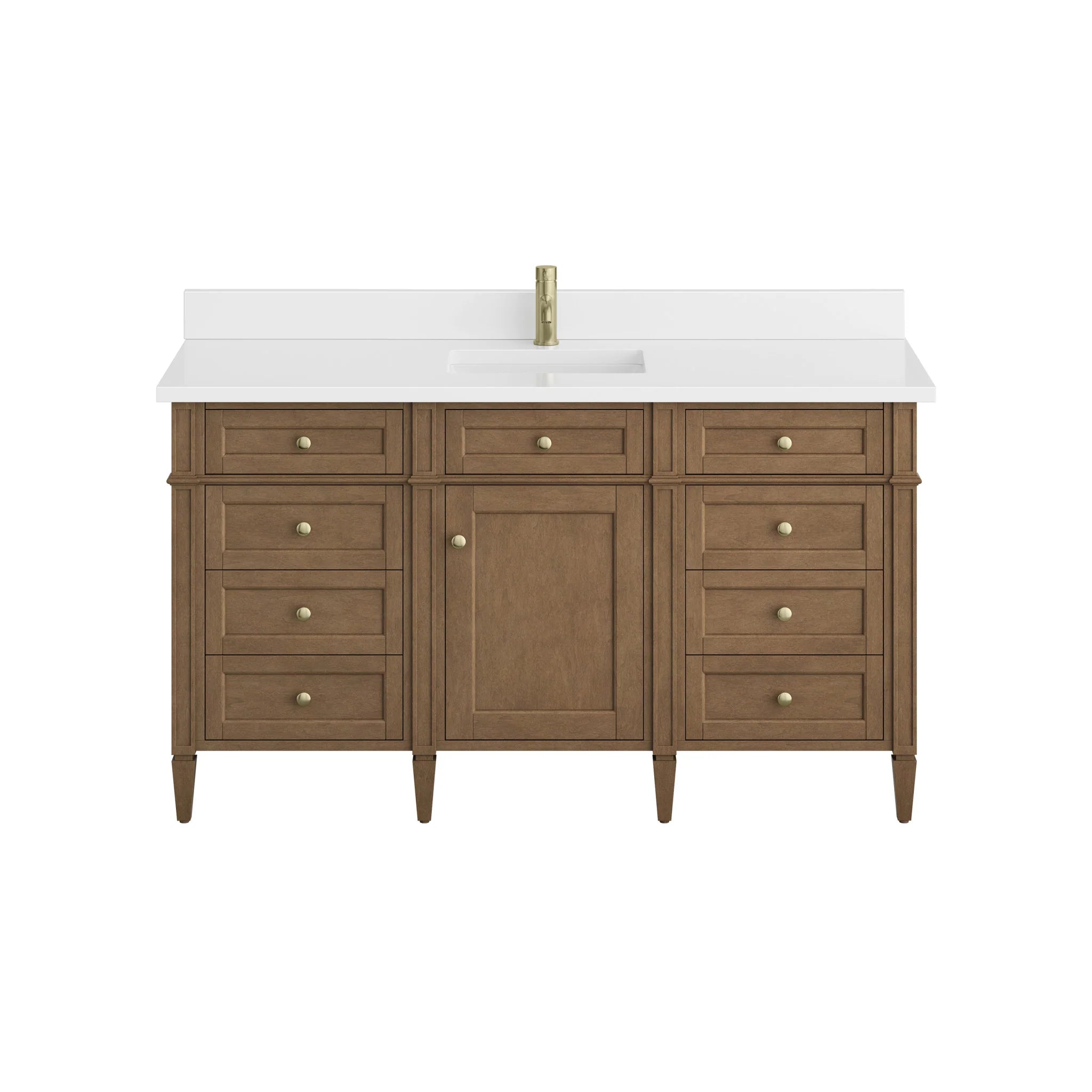 60" Brittany Single Vanity in Pecan by James Martin Vanities-White Zeus Silestone & Backsplash 