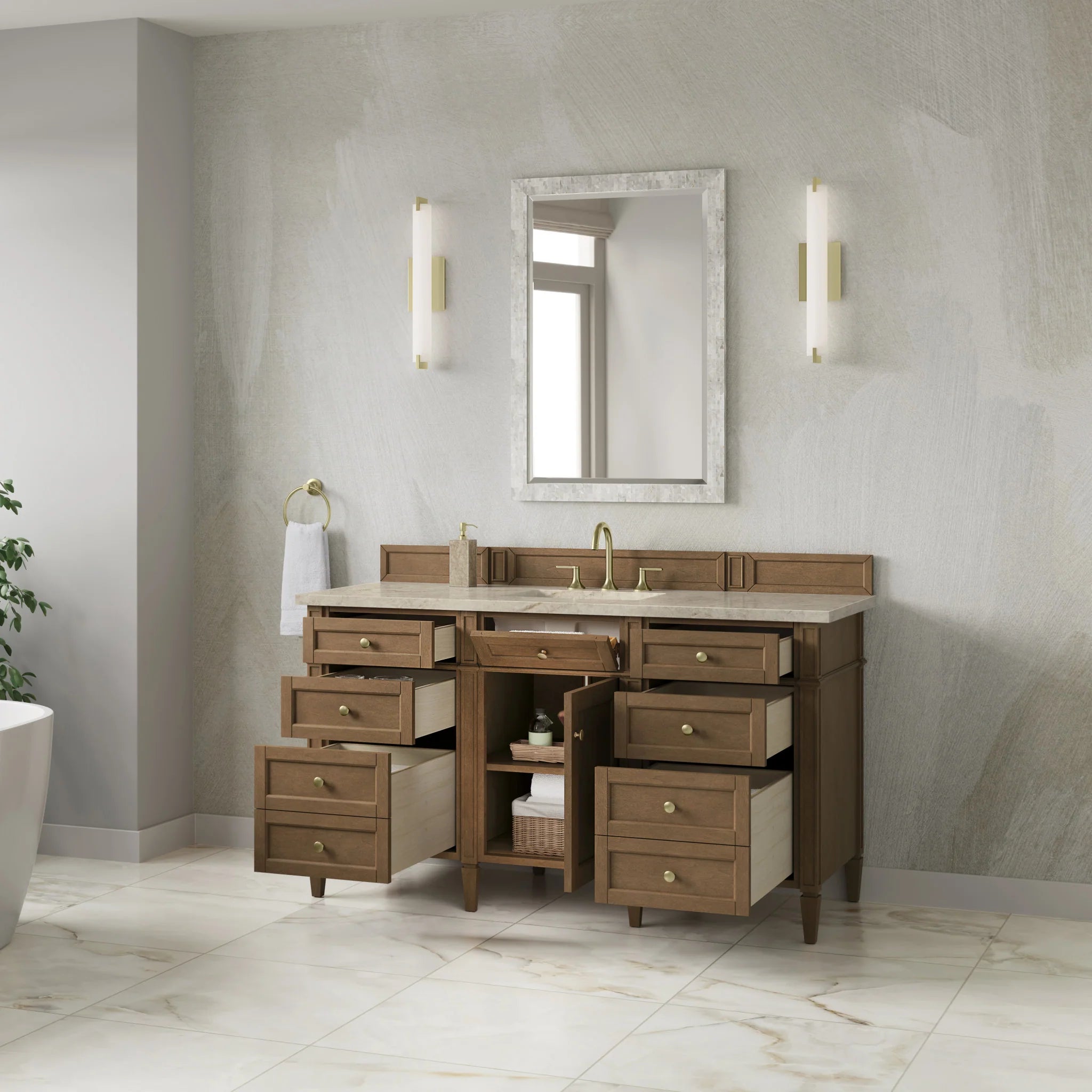 60" Brittany Single Vanity in Pecan w/FreePower Wireless Charger by James Martin Vanities-Tajnar Eclos 3
