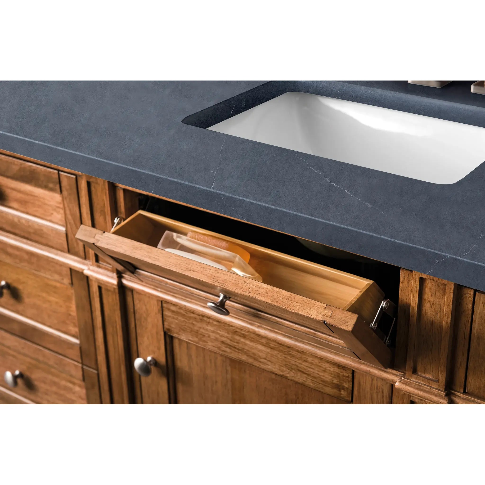 60" Brittany Single Vanity in Saddle Brown-Charcoal Soapstone Silestone-8" Widespread image 4