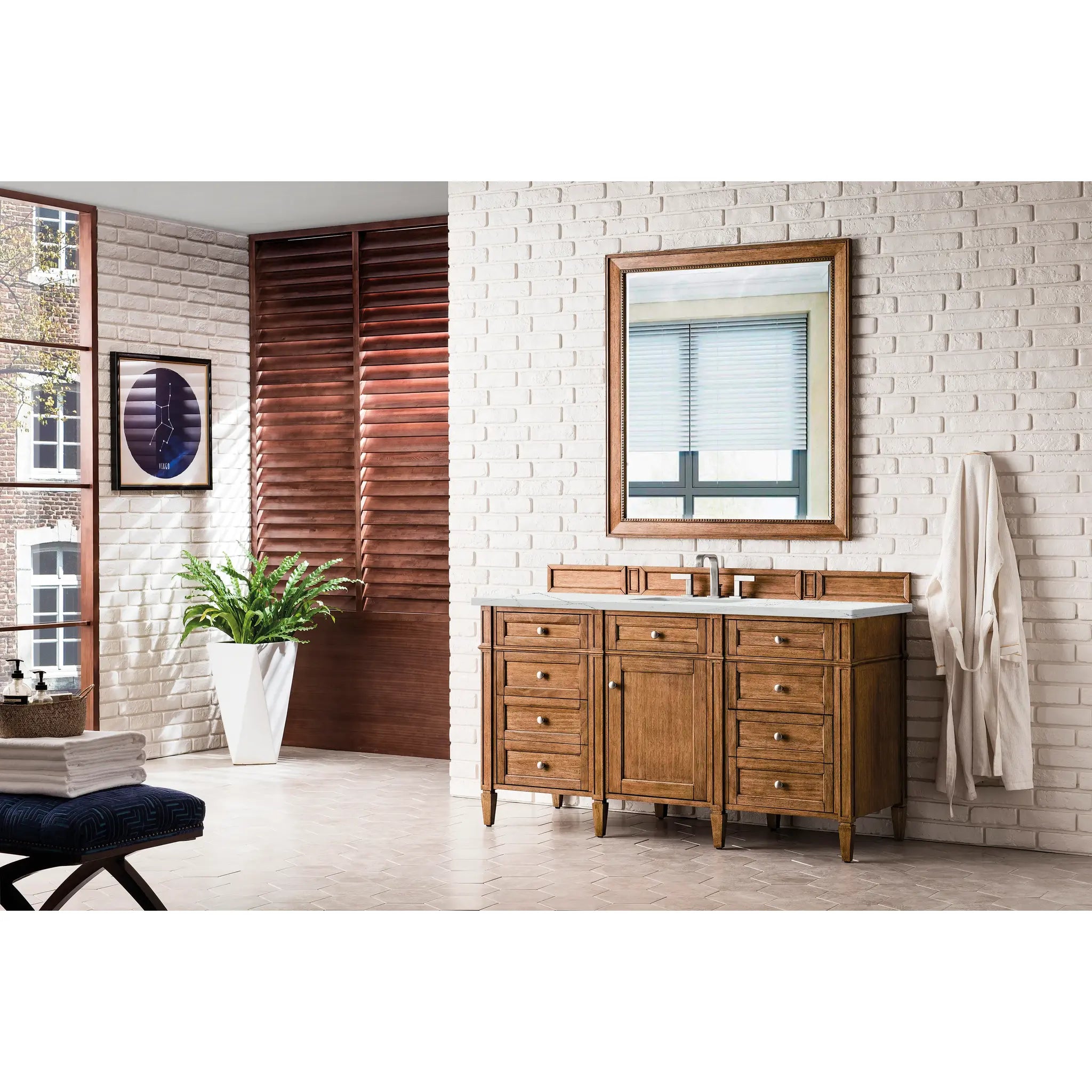60" Brittany Single Vanity in Saddle Brown w/FreePower Wireless Charger-Ethereal Noctis Silestone-8" Widespread image 5