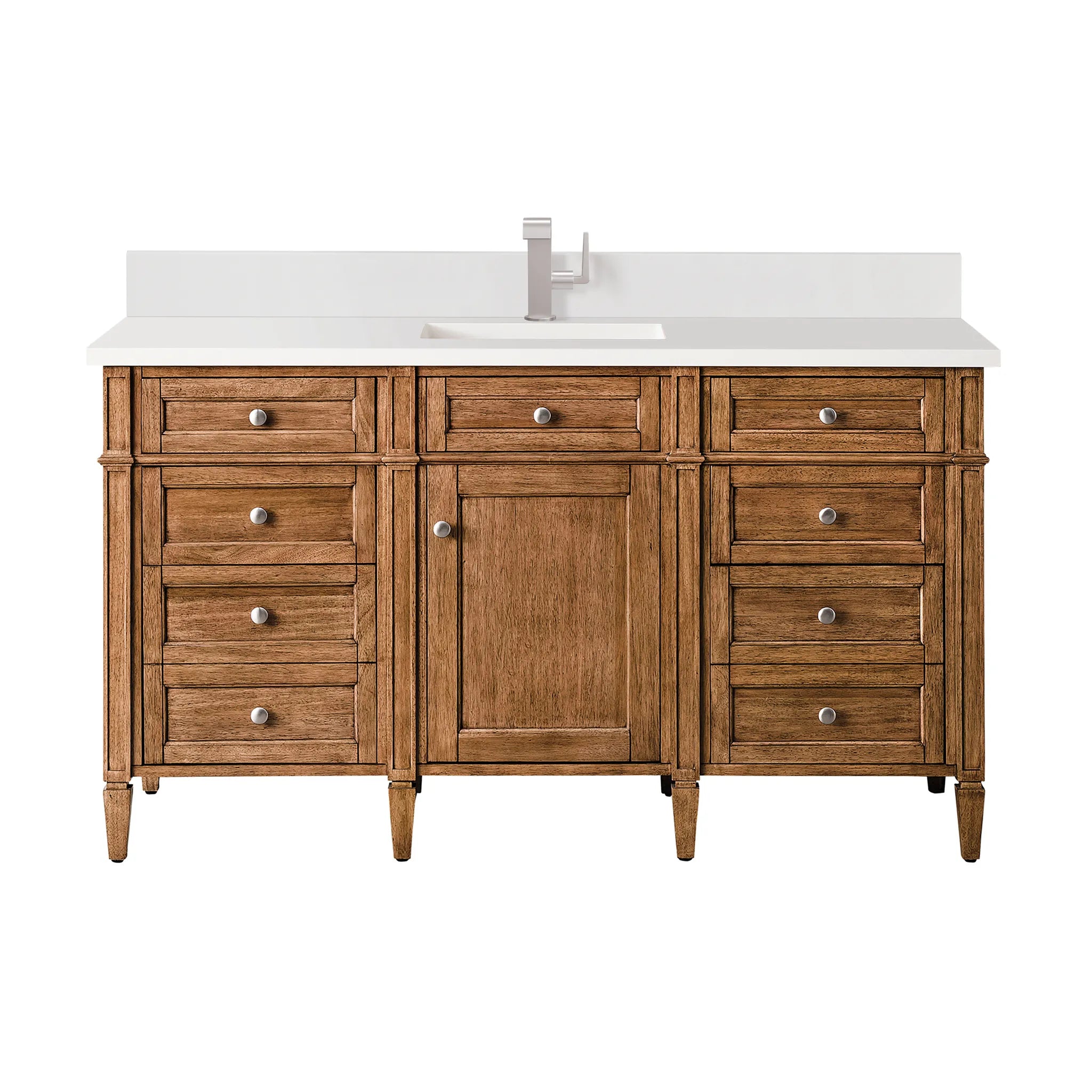 60" Brittany Single Vanity in Saddle Brown-White Zeus Silestone & Backsplash-Single Hole image