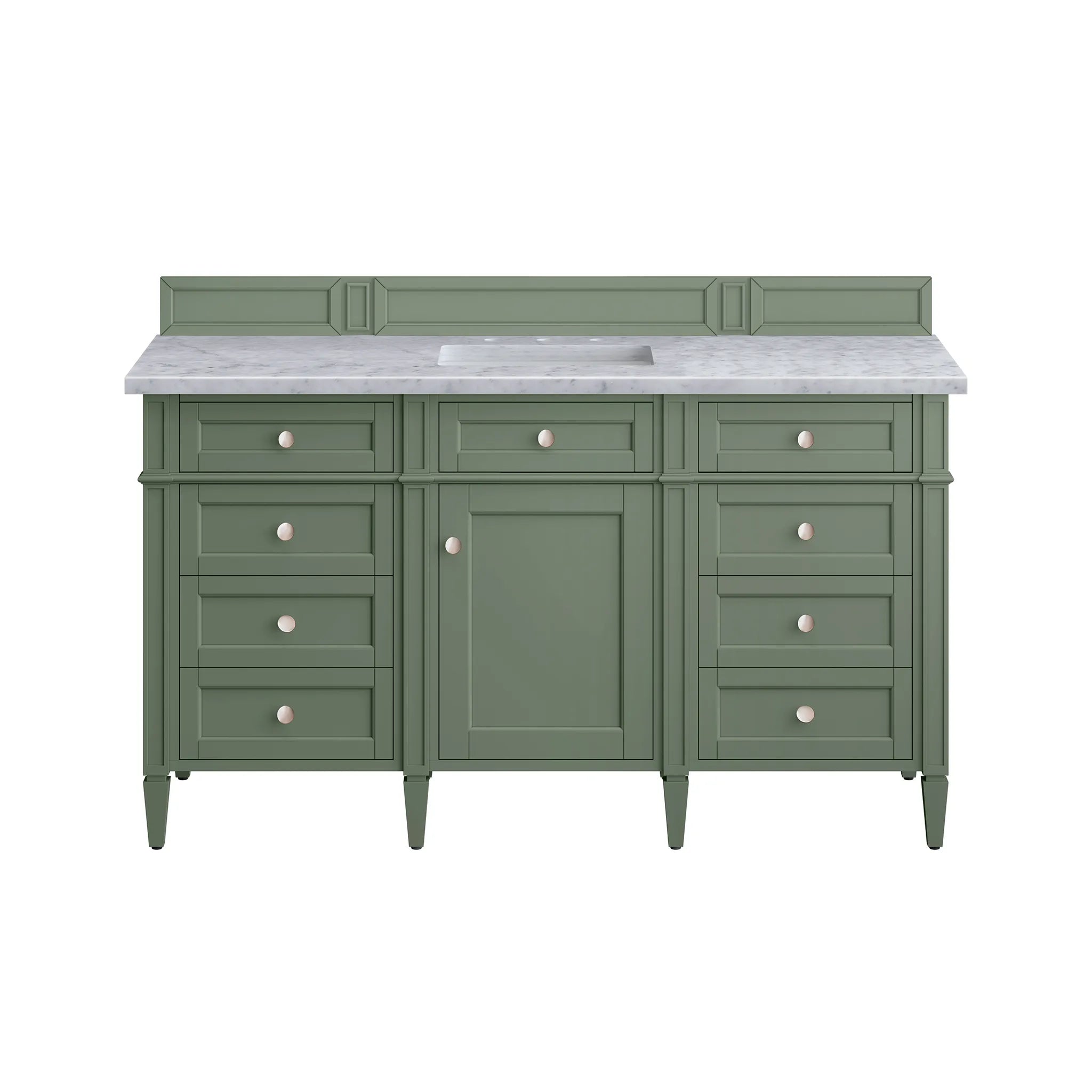 60" Brittany Single Vanity in Smokey Celadon-Carrara White Marble-8" Widespread image 1