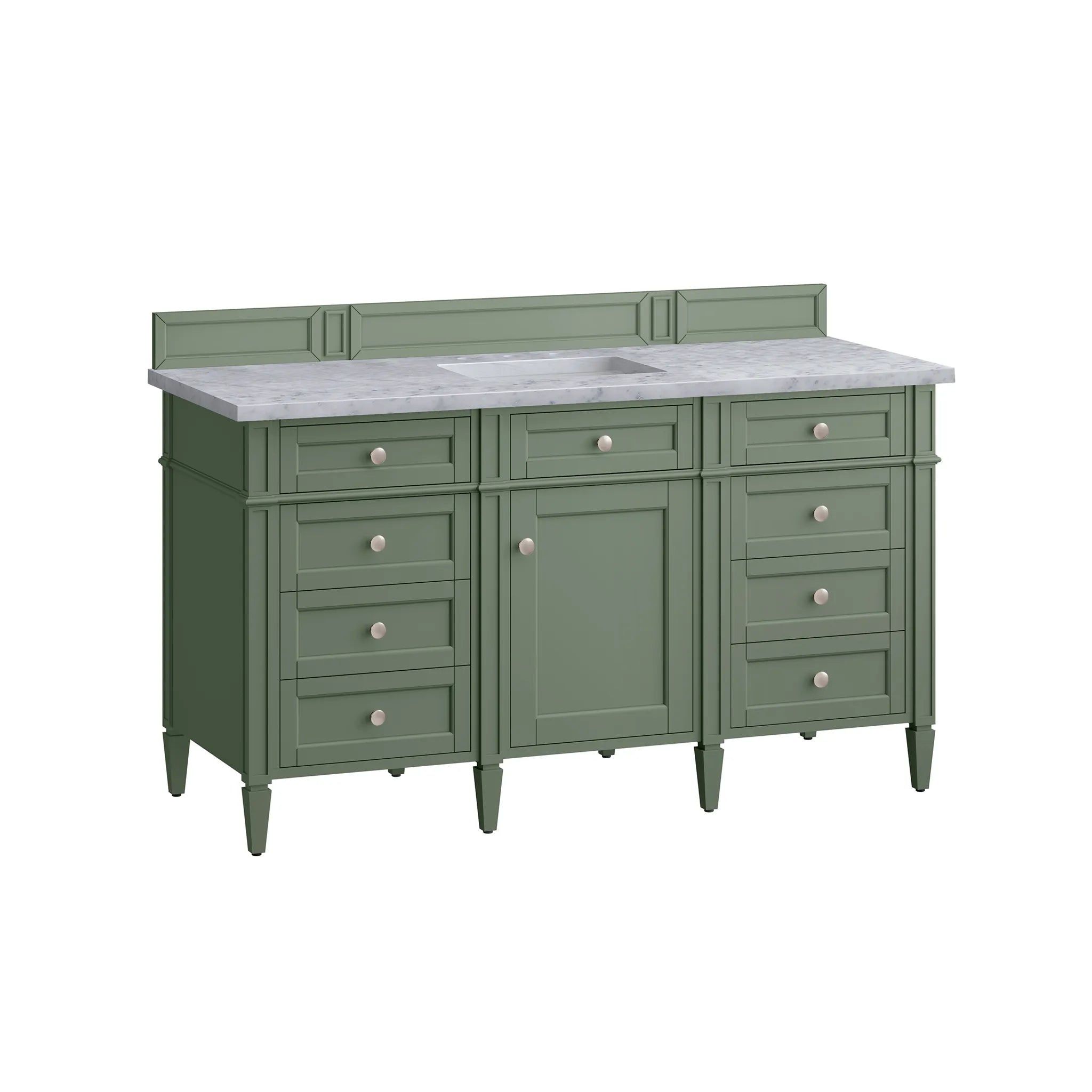 60" Brittany Single Vanity in Smokey Celadon-Carrara White Marble-8" Widespread image 5