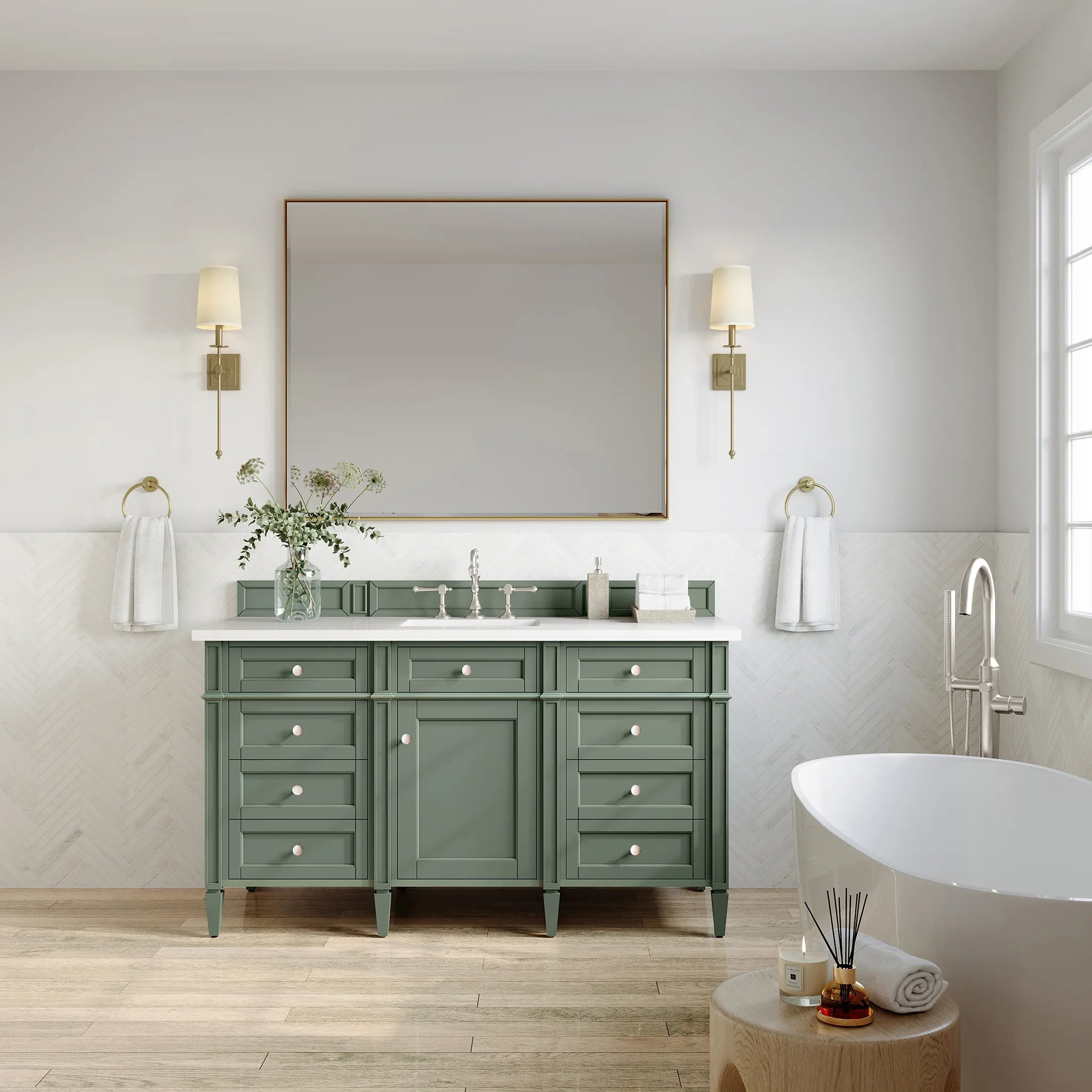 60" Brittany Single Vanity in Smokey Celadon-White Zeus Silestone-8" Widespread image 2