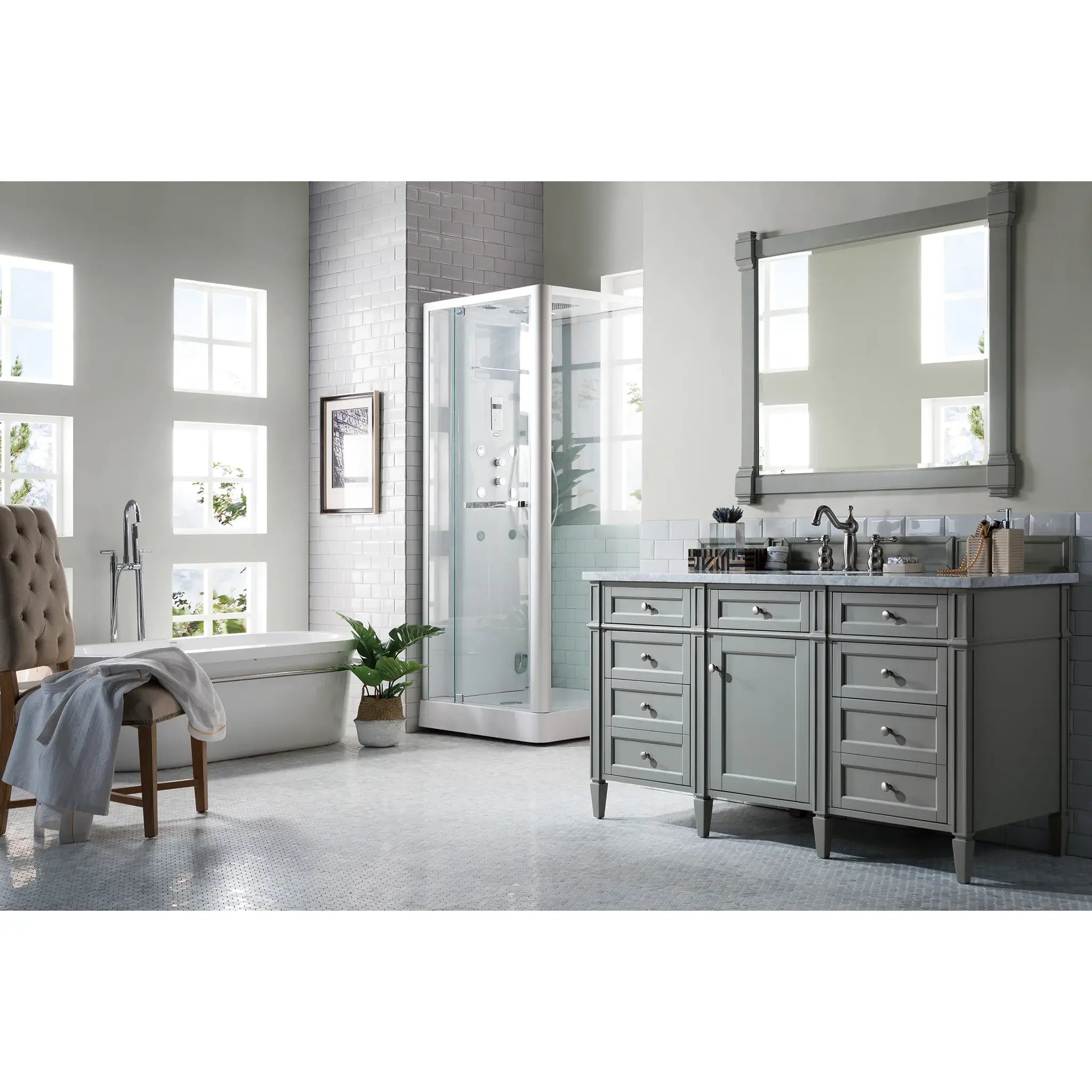60" Brittany Single Vanity in Urban Gray-Carrara White Marble-8" Widespread image 2