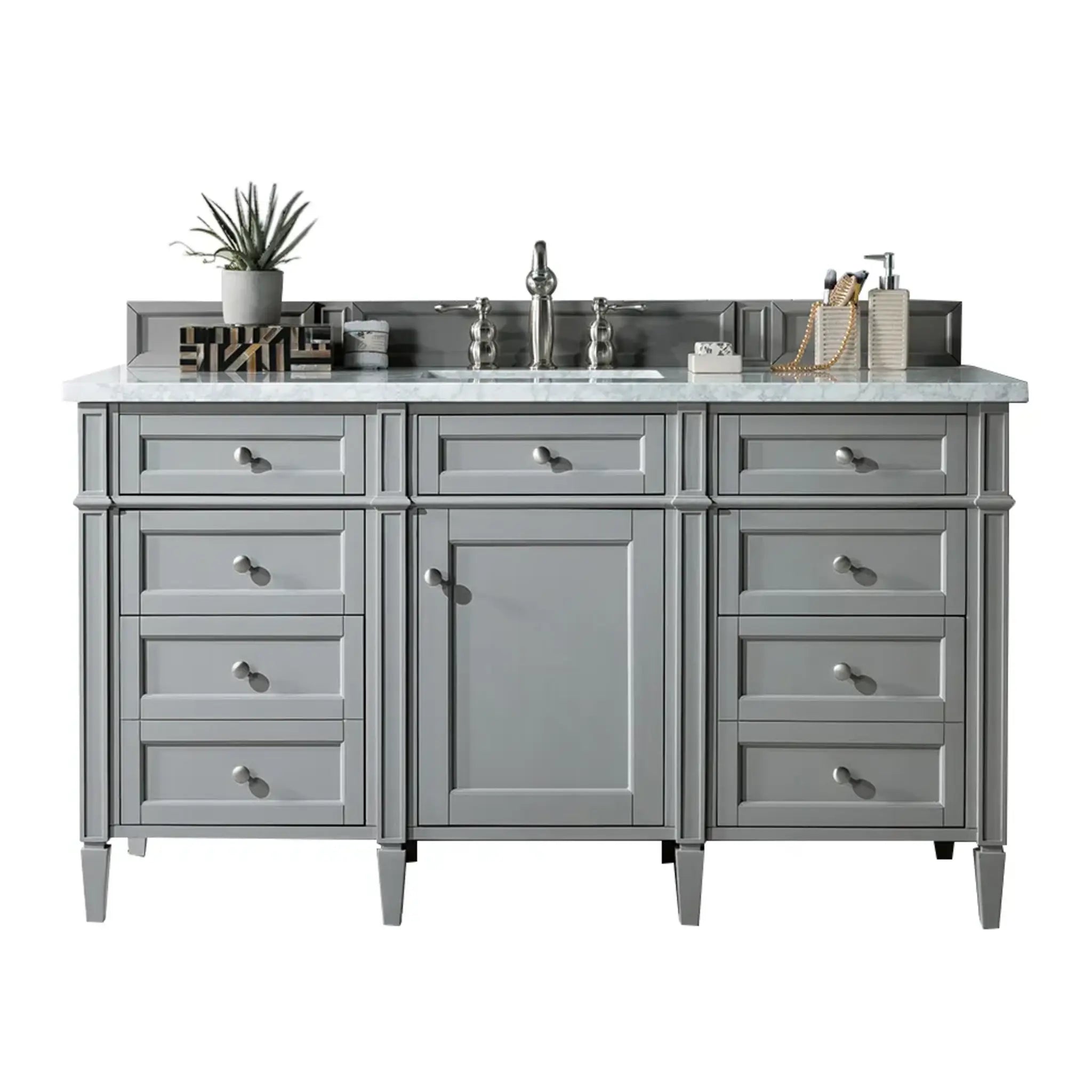 60" Brittany Single Vanity in Urban Gray-Carrara White Marble-8" Widespread image