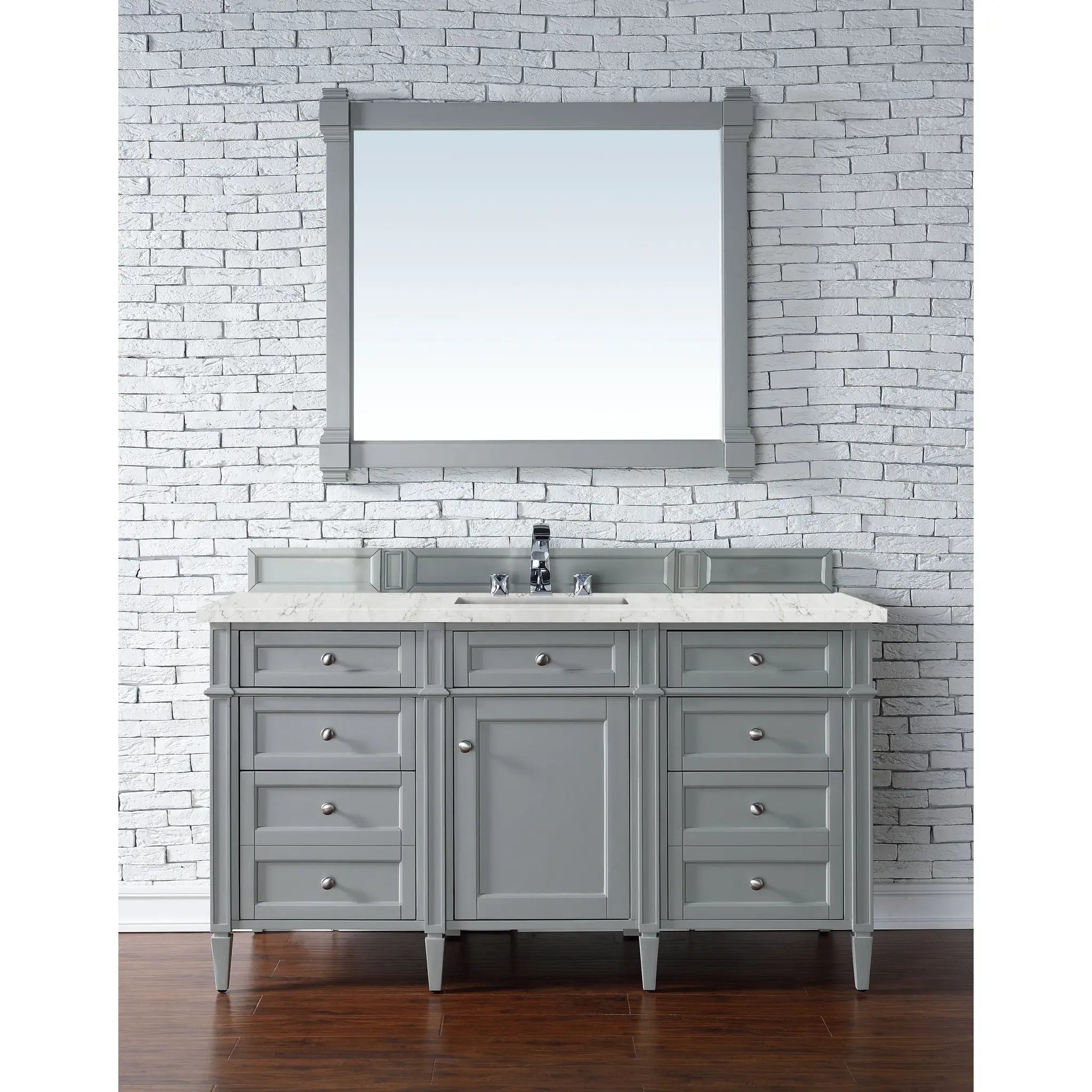 60" Brittany Single Vanity in Urban Gray-Eternal Jasmine Pearl Silestone-8" Widespread image 1