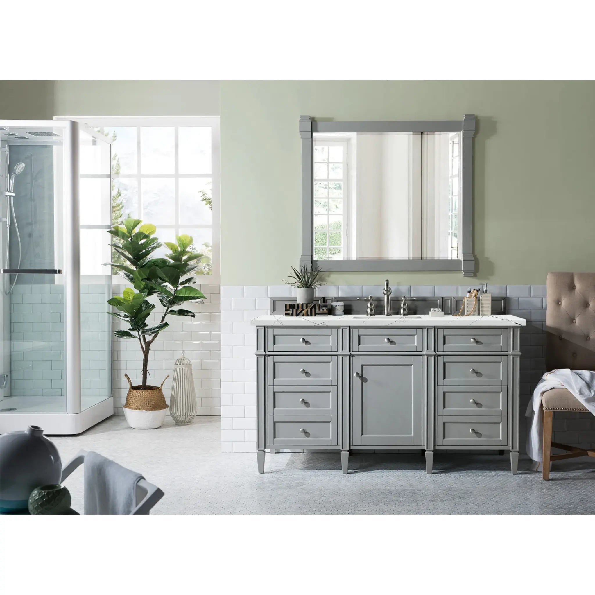 60" Brittany Single Vanity in Urban Gray-Ethereal Noctis Silestone-8" Widespread image 1