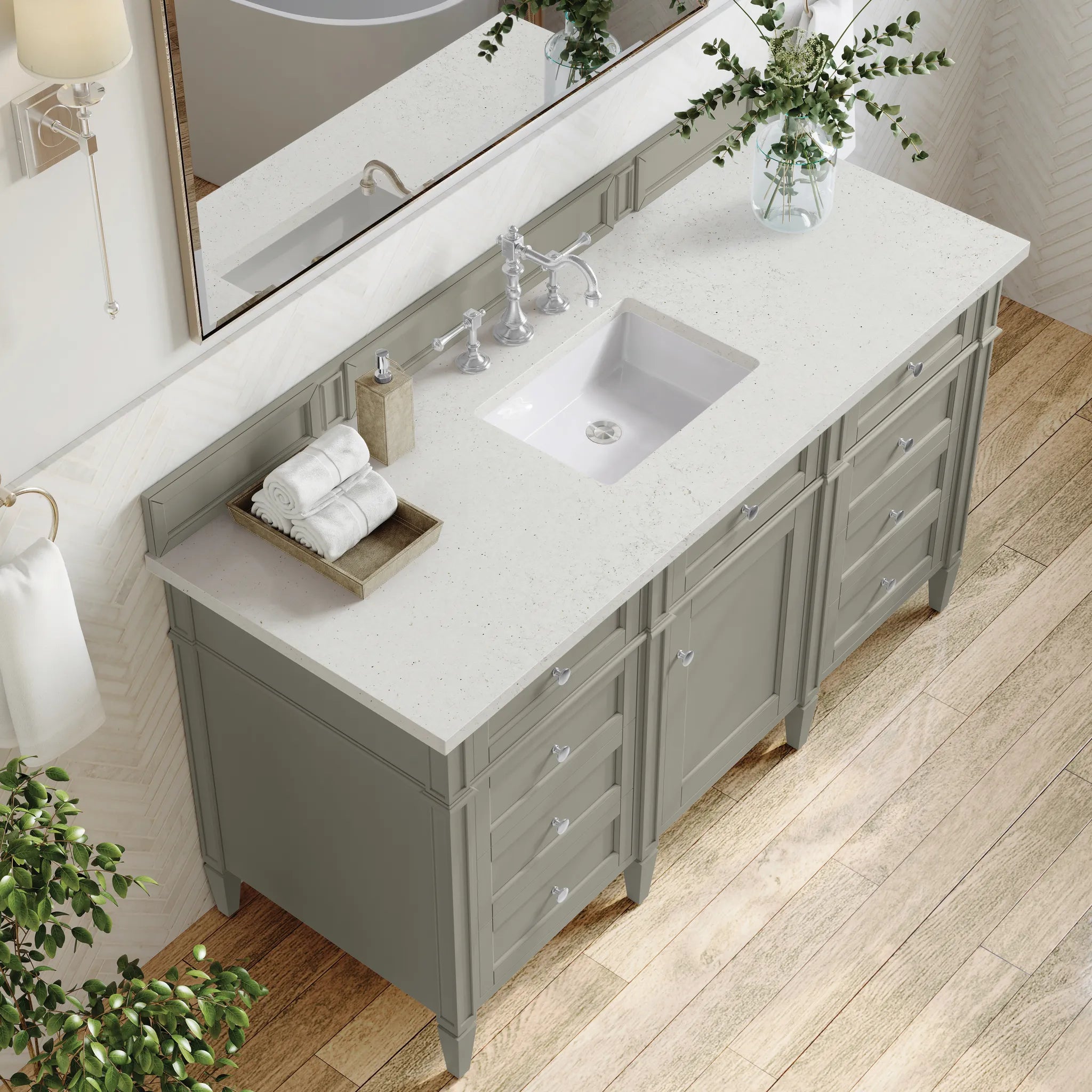 60" Brittany Single Vanity in Urban Gray-Lime Delight Silestone-8" Widespread image 4