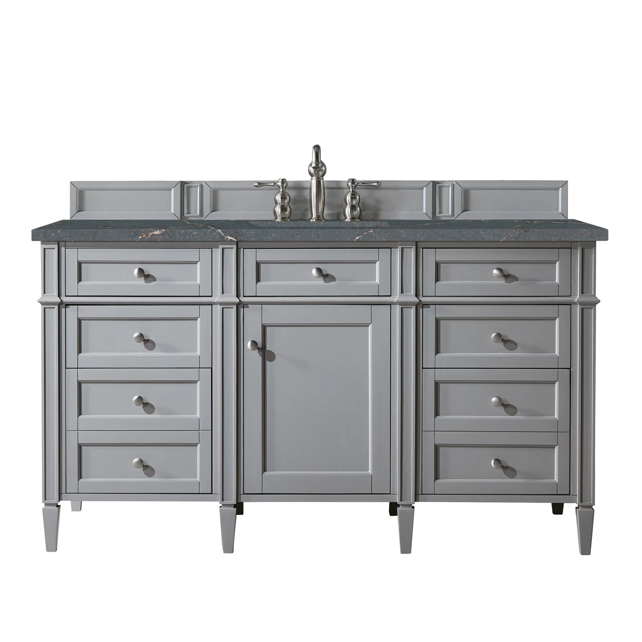 60" Brittany Single Vanity in Urban Gray-Parisien Bleu Silestone-8" Widespread image