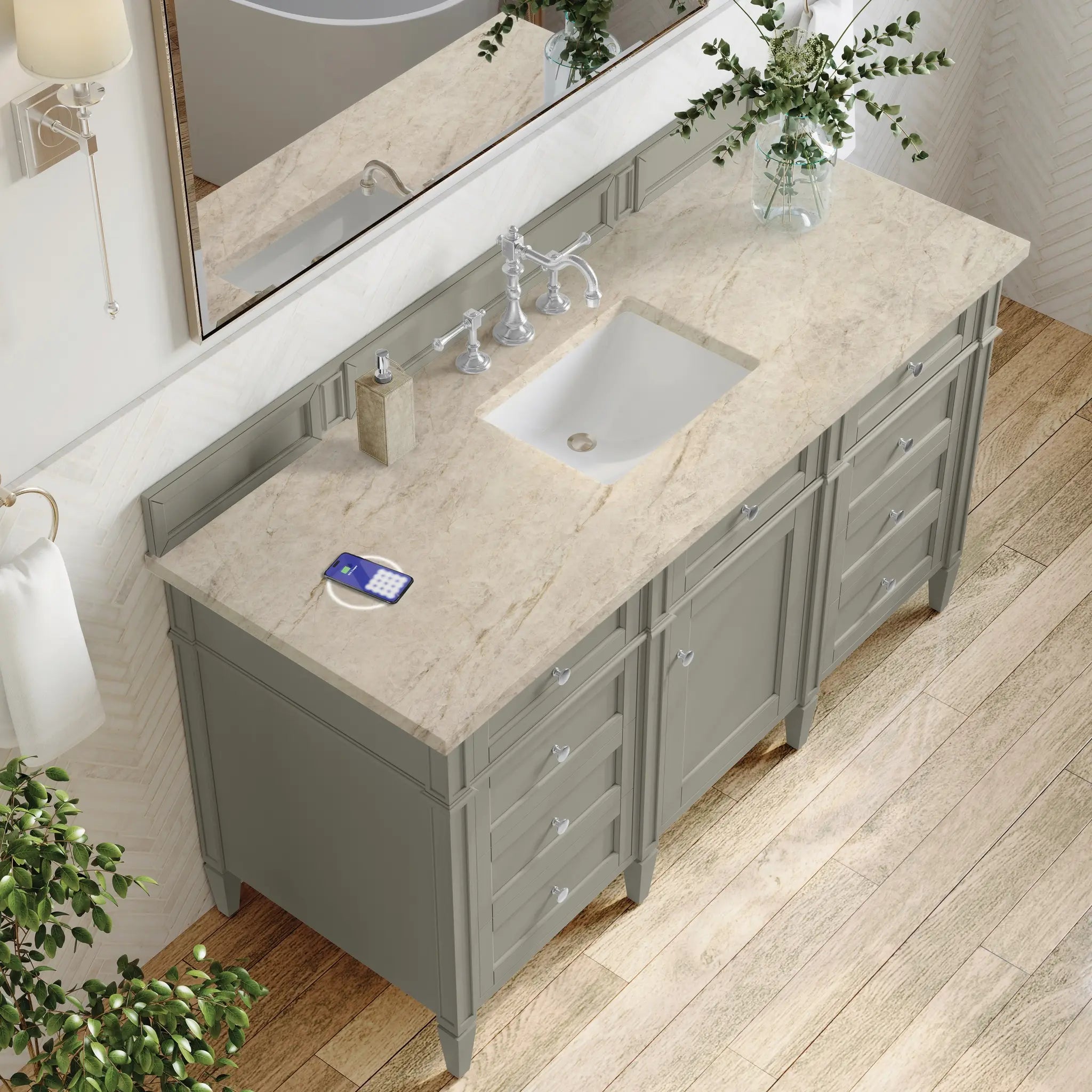 60 Brittany Single Vanity In Urban Gray Power Enabled Tajnar Eclos 8 Widespread 8