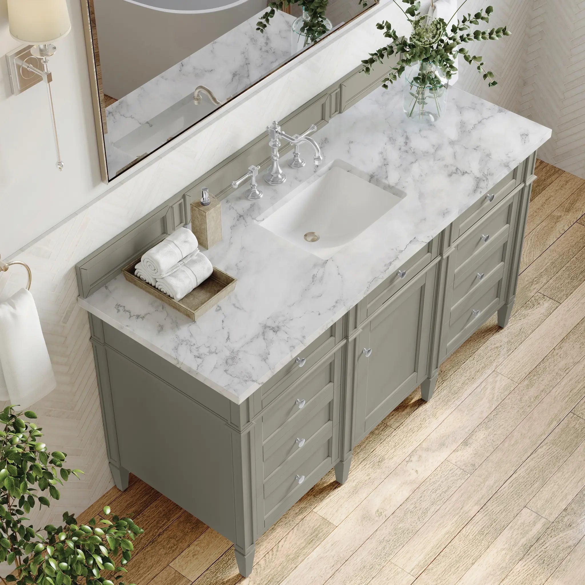 60 Brittany Single Vanity In Urban Gray Standard Carrara White Marble 8 Widespread 8