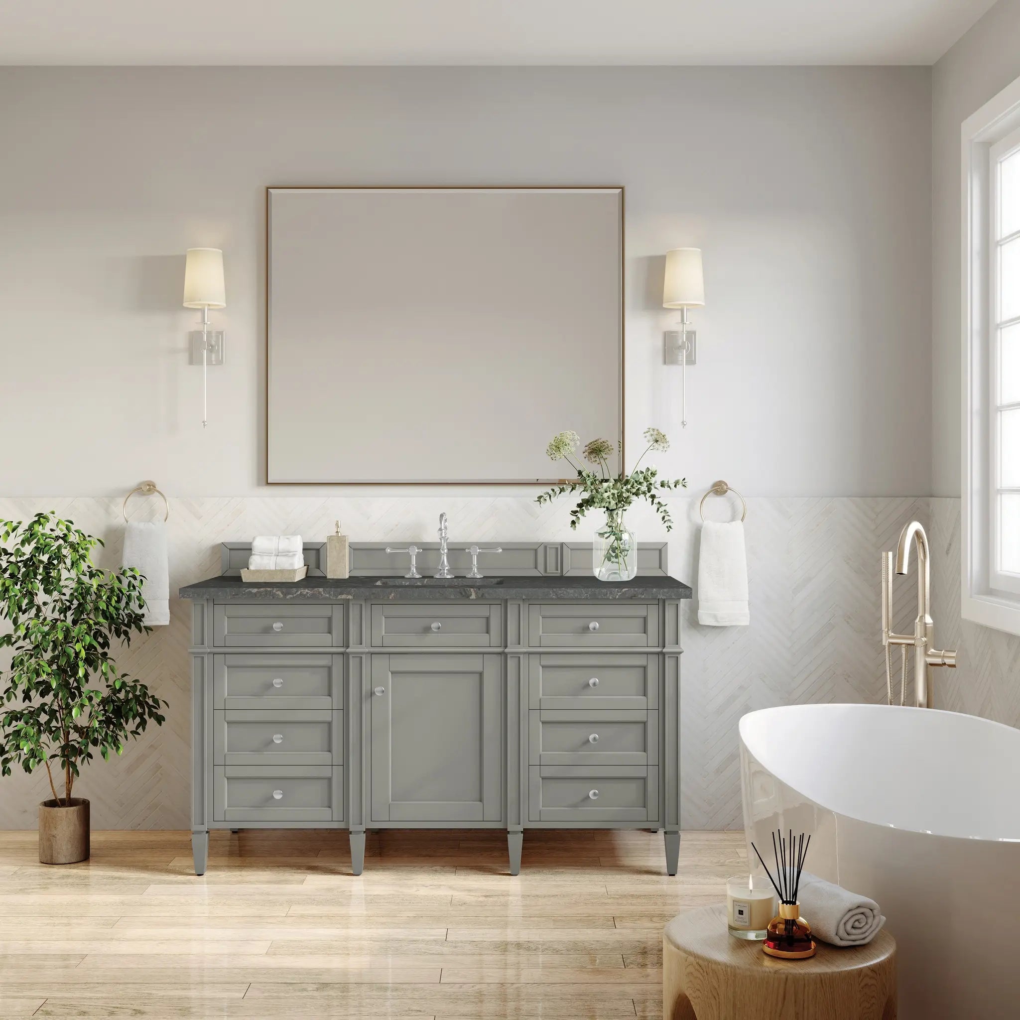60 Brittany Single Vanity In Urban Gray Standard Parisien Bleu Silestone 8 Widespread 3