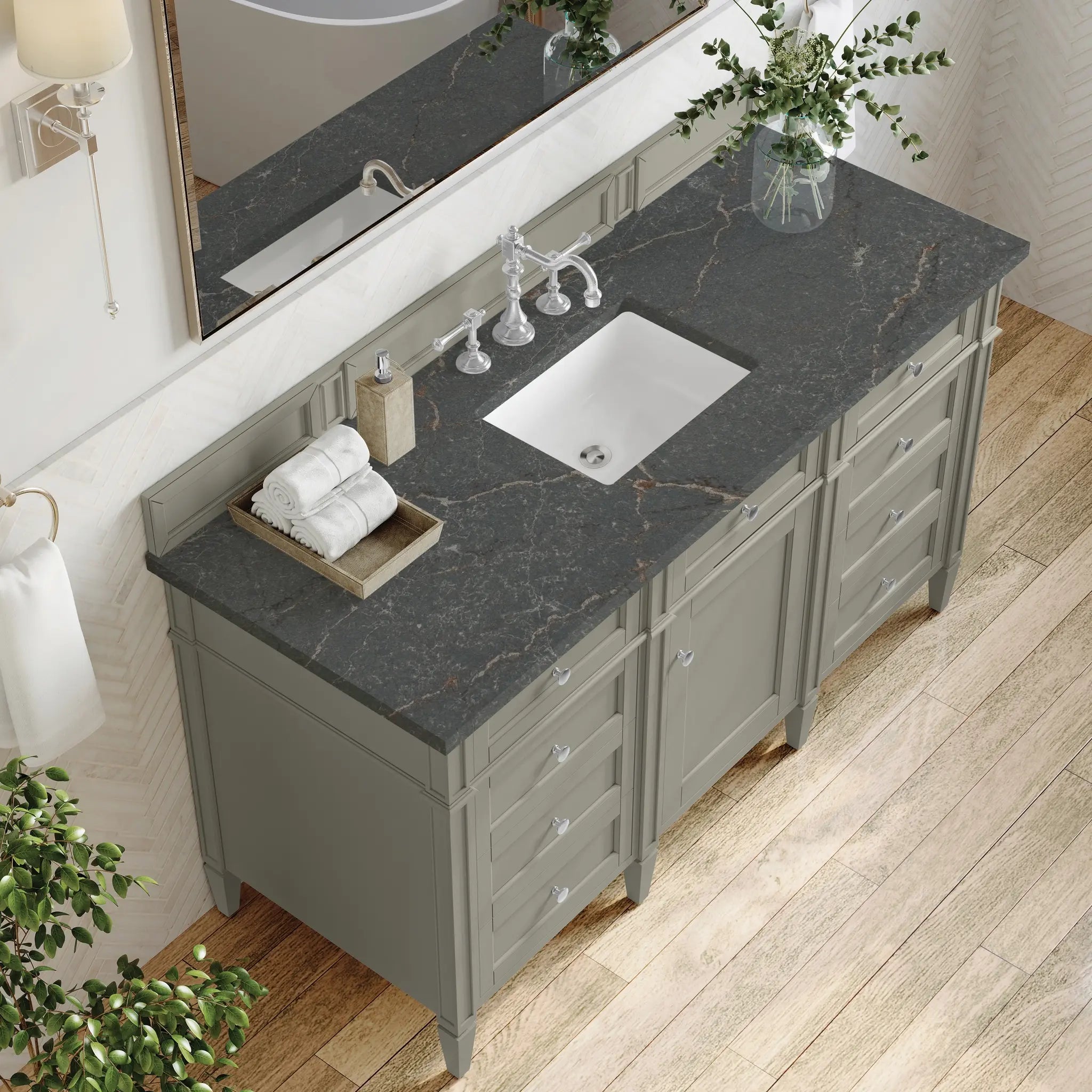 60 Brittany Single Vanity In Urban Gray Standard Parisien Bleu Silestone 8 Widespread 7