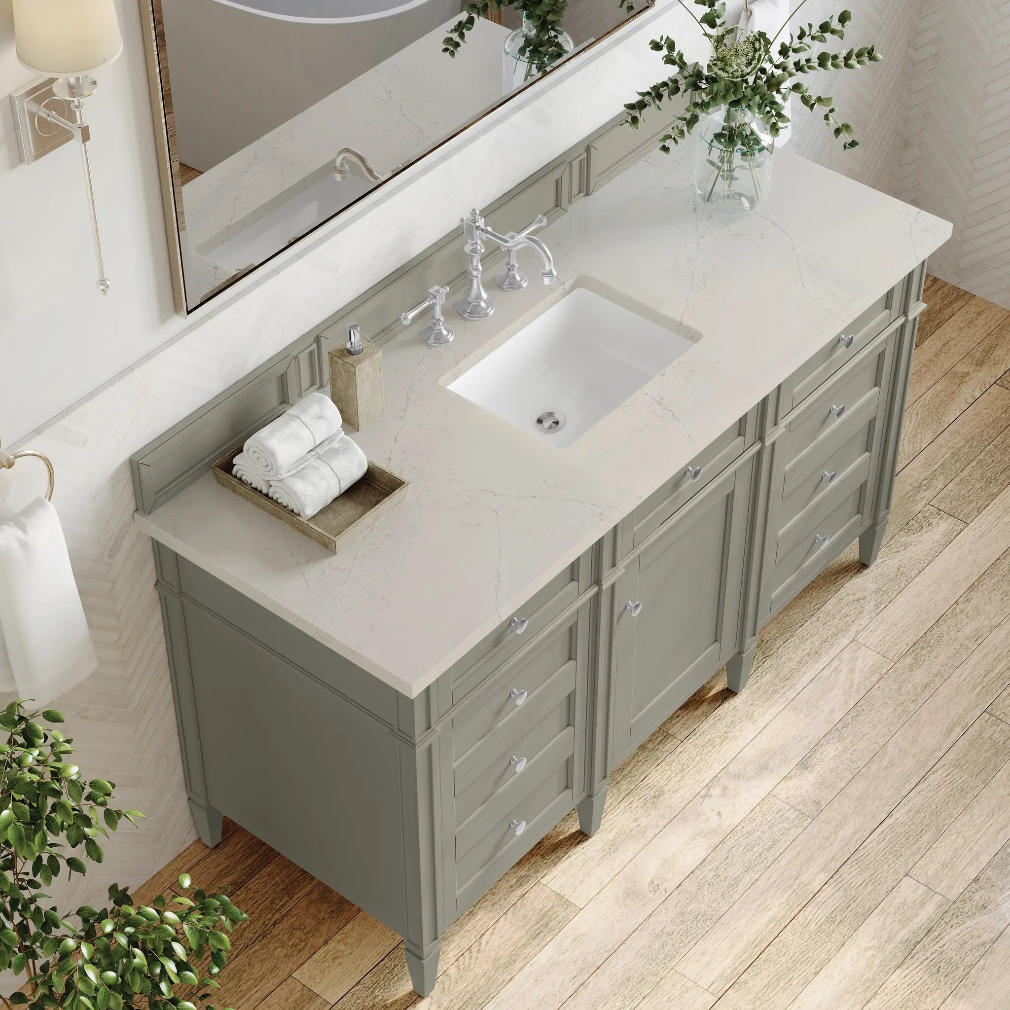 60 Brittany Single Vanity In Urban Gray Standard Siberian Silestone 8 Widespread 6
