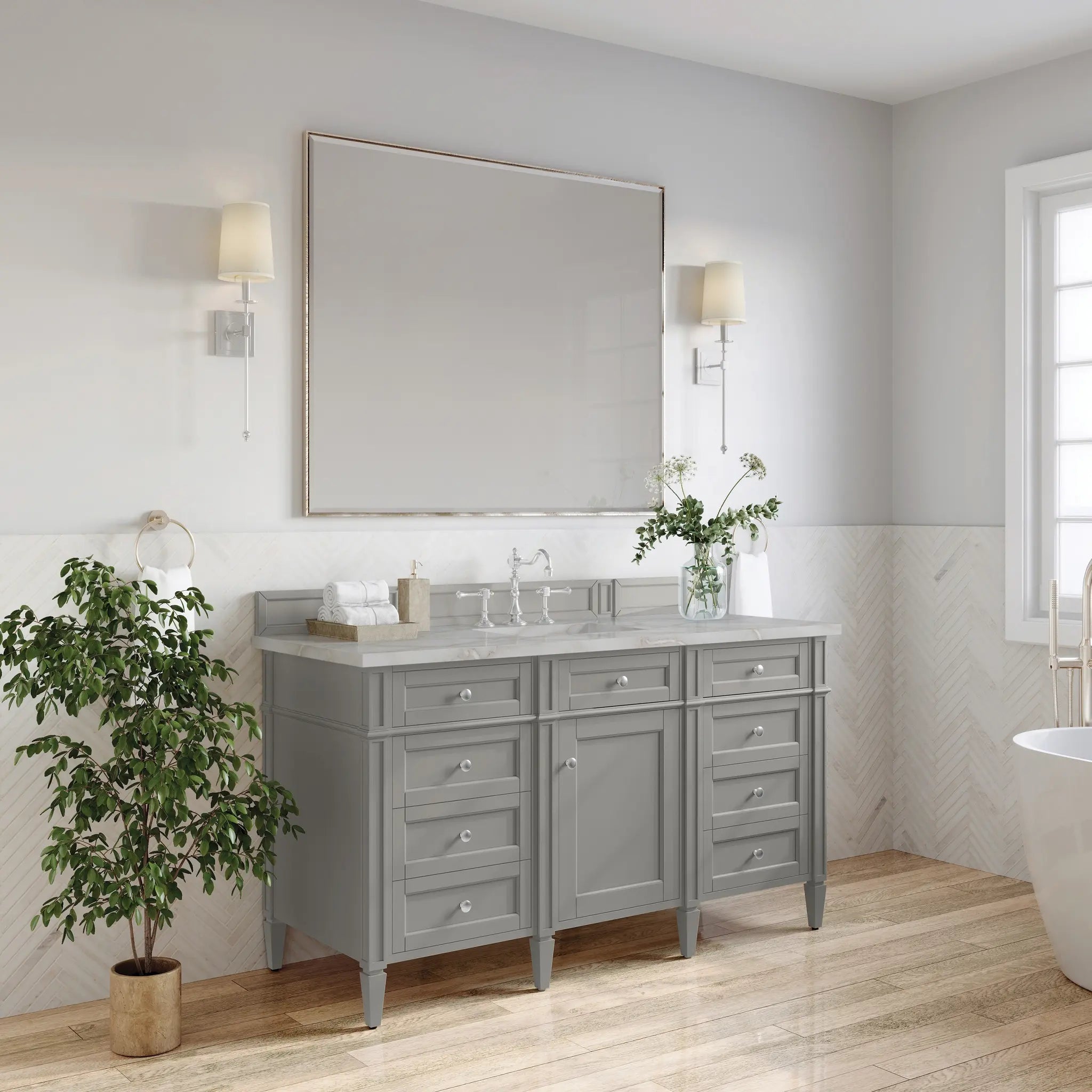 60 Brittany Single Vanity In Urban Gray Standard Victorian Silver Silestone 8 Widespread 4