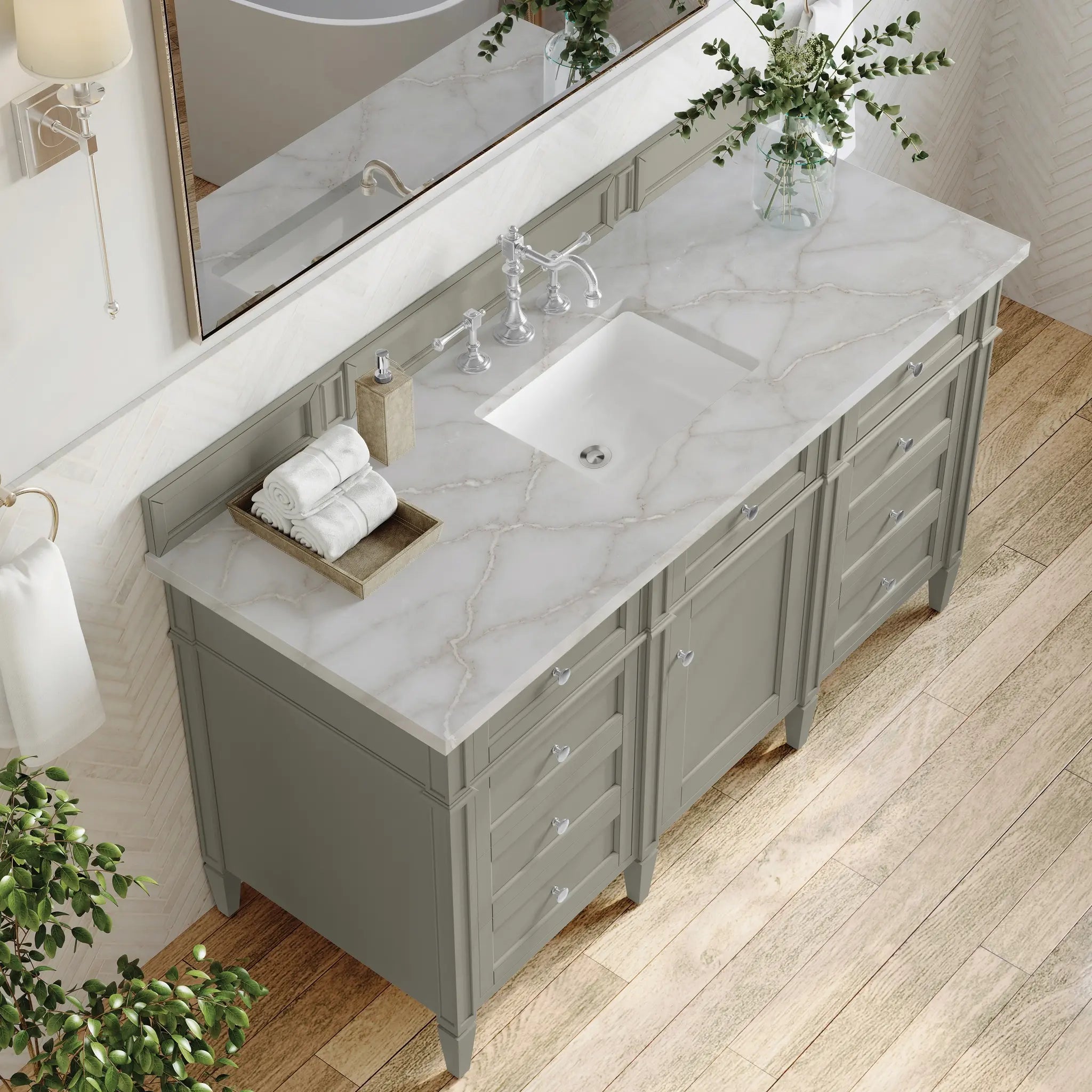 60 Brittany Single Vanity In Urban Gray Standard Victorian Silver Silestone 8 Widespread 7