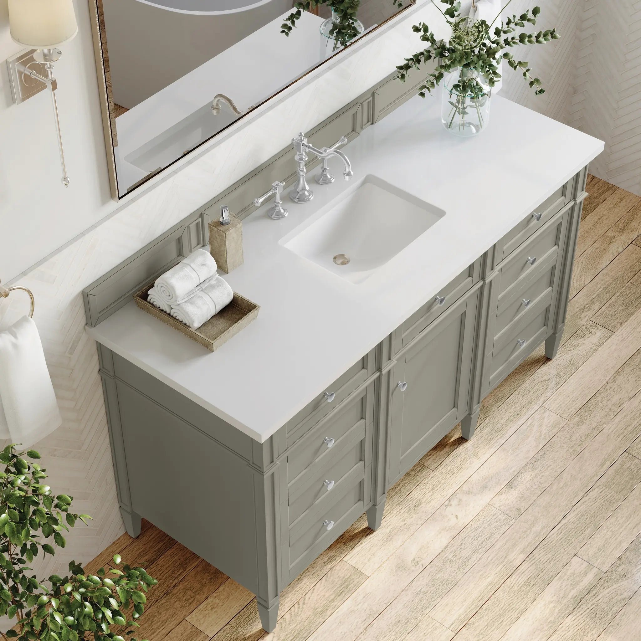 60 Brittany Single Vanity In Urban Gray Standard White Zeus Silestone 8 Widespread 5