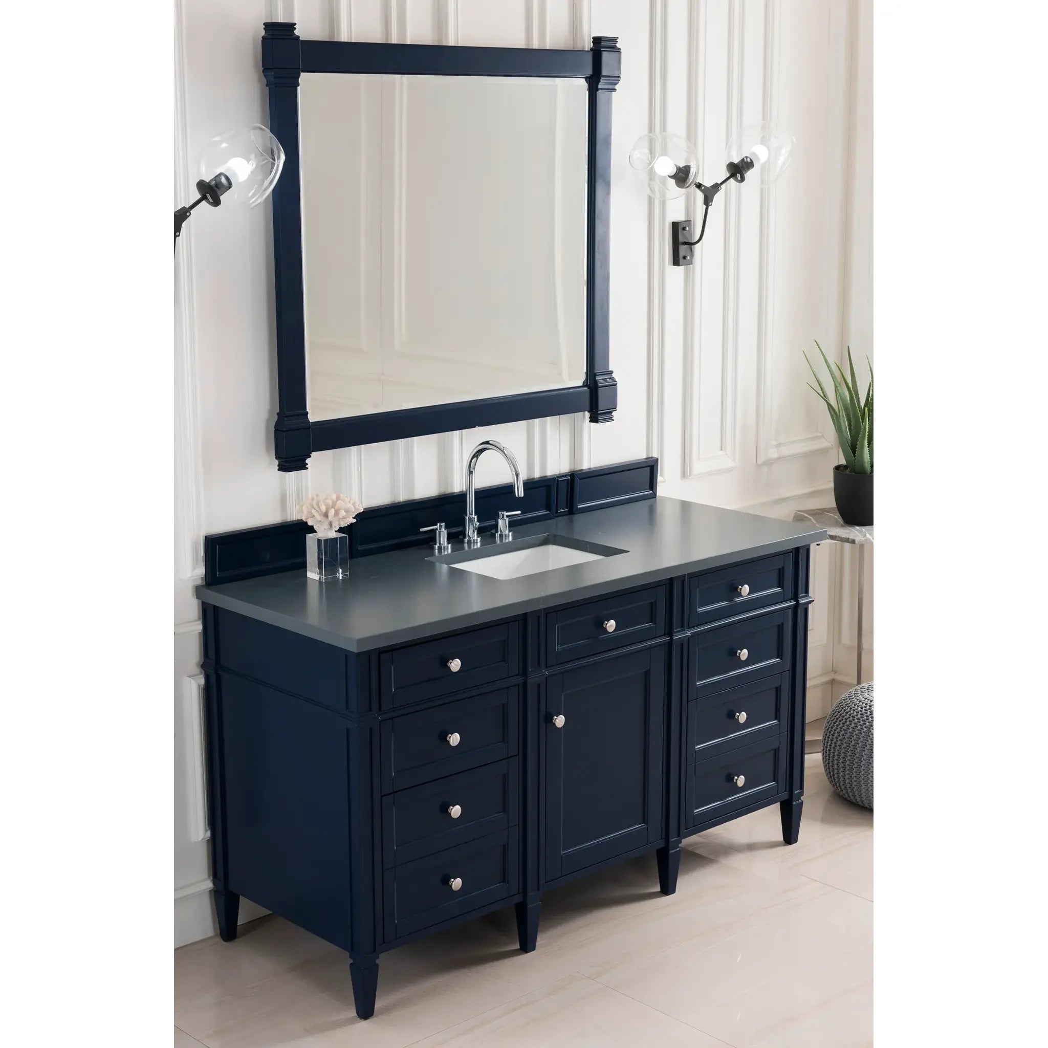 60" Brittany Single Vanity in Victory Blue-Charcoal Soapstone Silestone-8" Widespread image 2