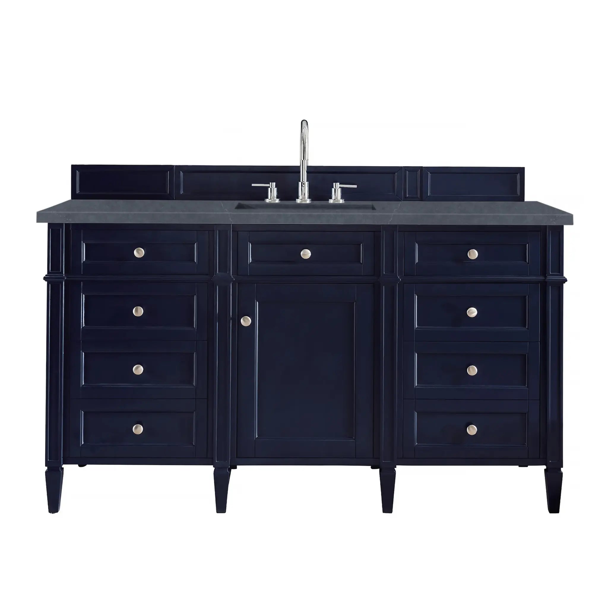 60" Brittany Single Vanity in Victory Blue-Charcoal Soapstone Silestone-8" Widespread image
