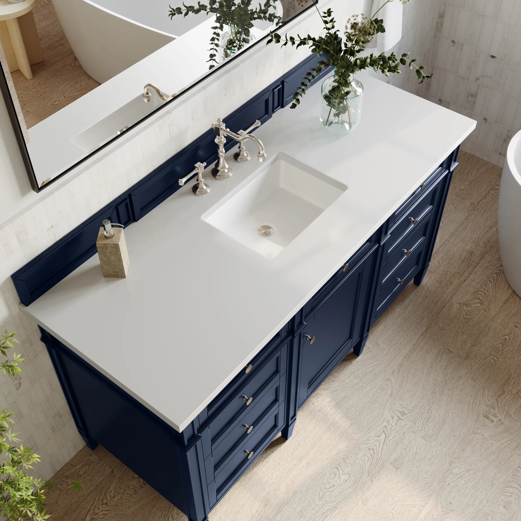 60" Brittany Single Vanity in Victory Blue-White Zeus Silestone-8" Widespread image 2
