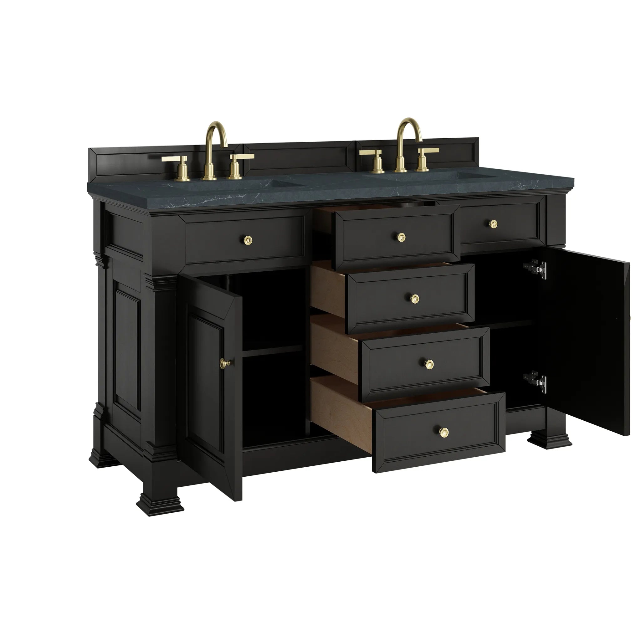 60" Brookfield Double Vanity in Black Onyx-Charcoal Soapstone Silestone-8" Widespread image 7