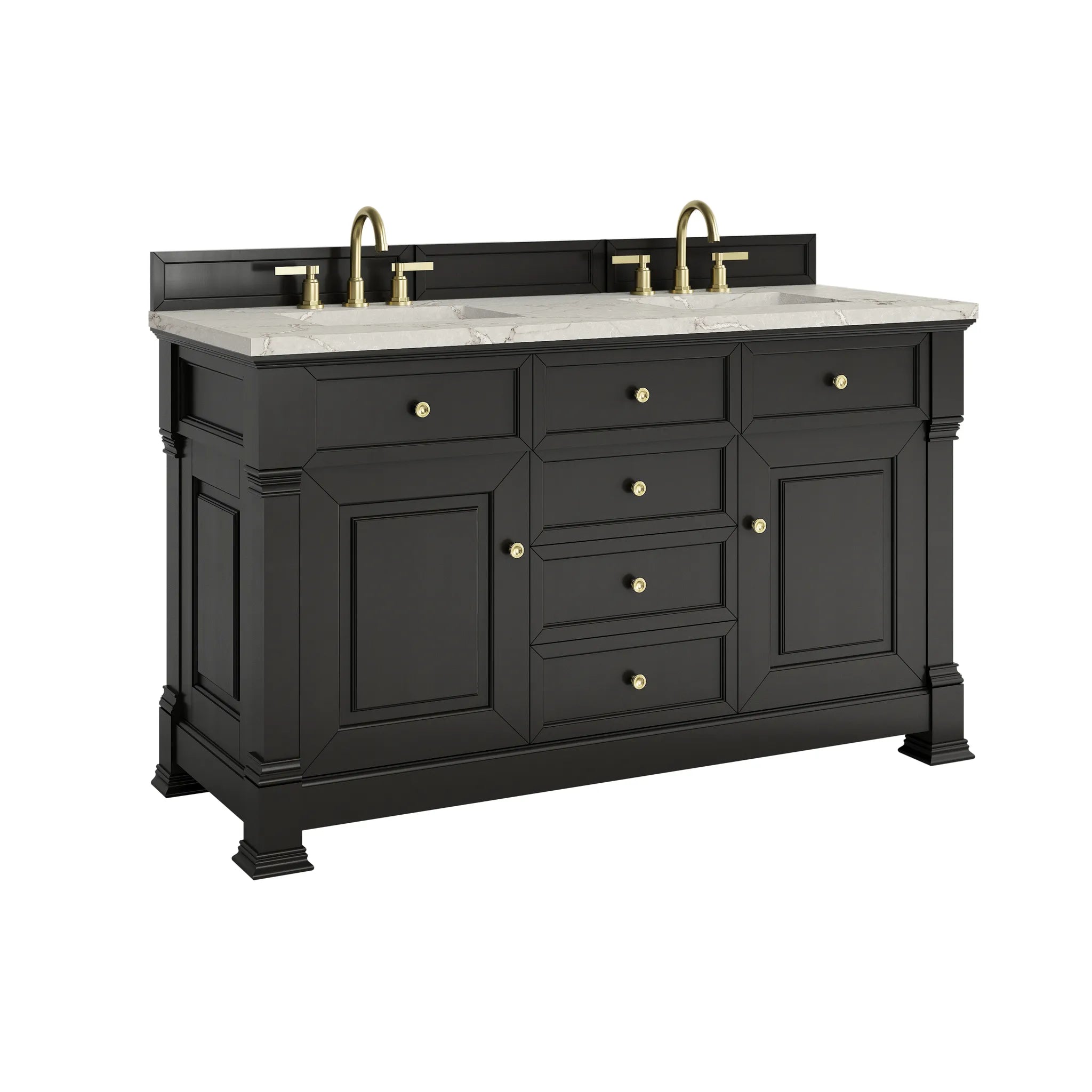 60" Brookfield Double Vanity in Black Onyx-Victorian Silver Silestone-8" Widespread image 9