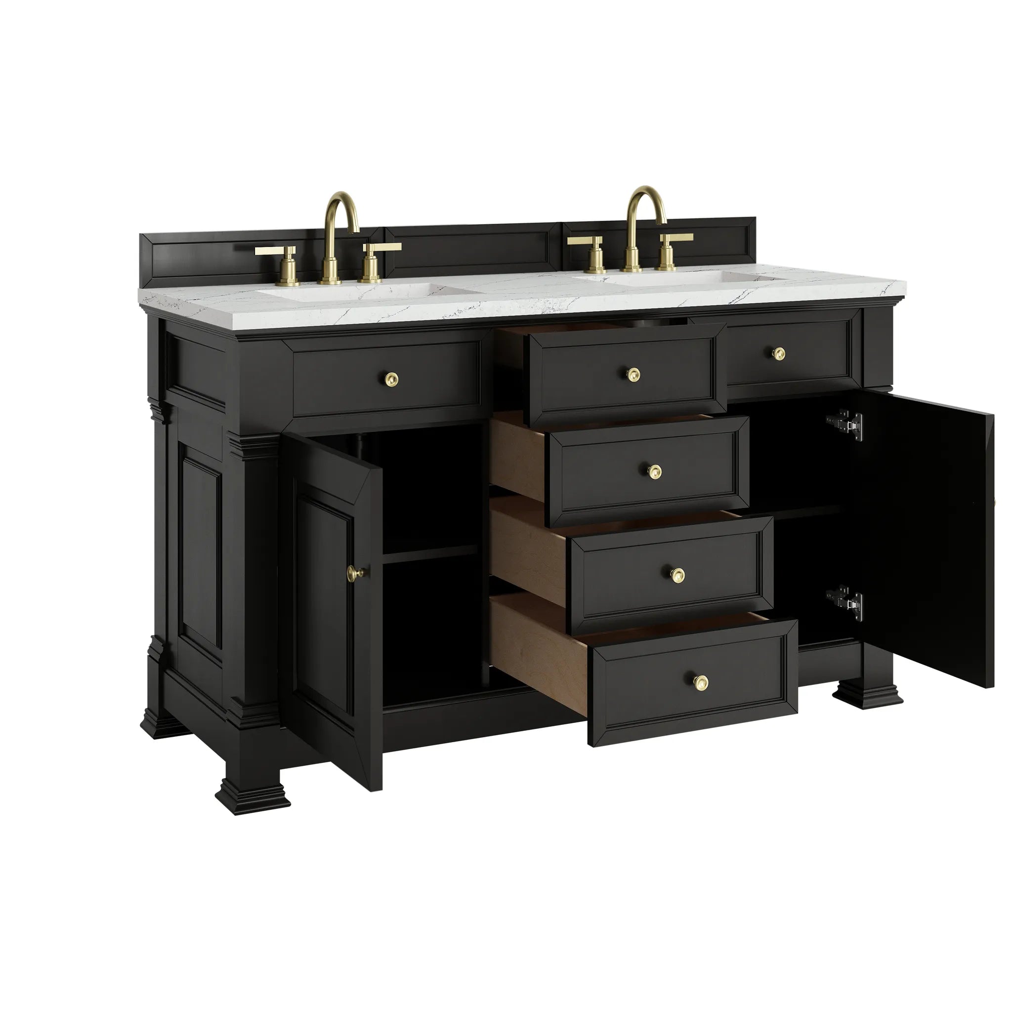 60" Brookfield Double Vanity in Black Onyx w/FreePower Wireless Charger-Ethereal Noctis Silestone-8" Widespread image 10