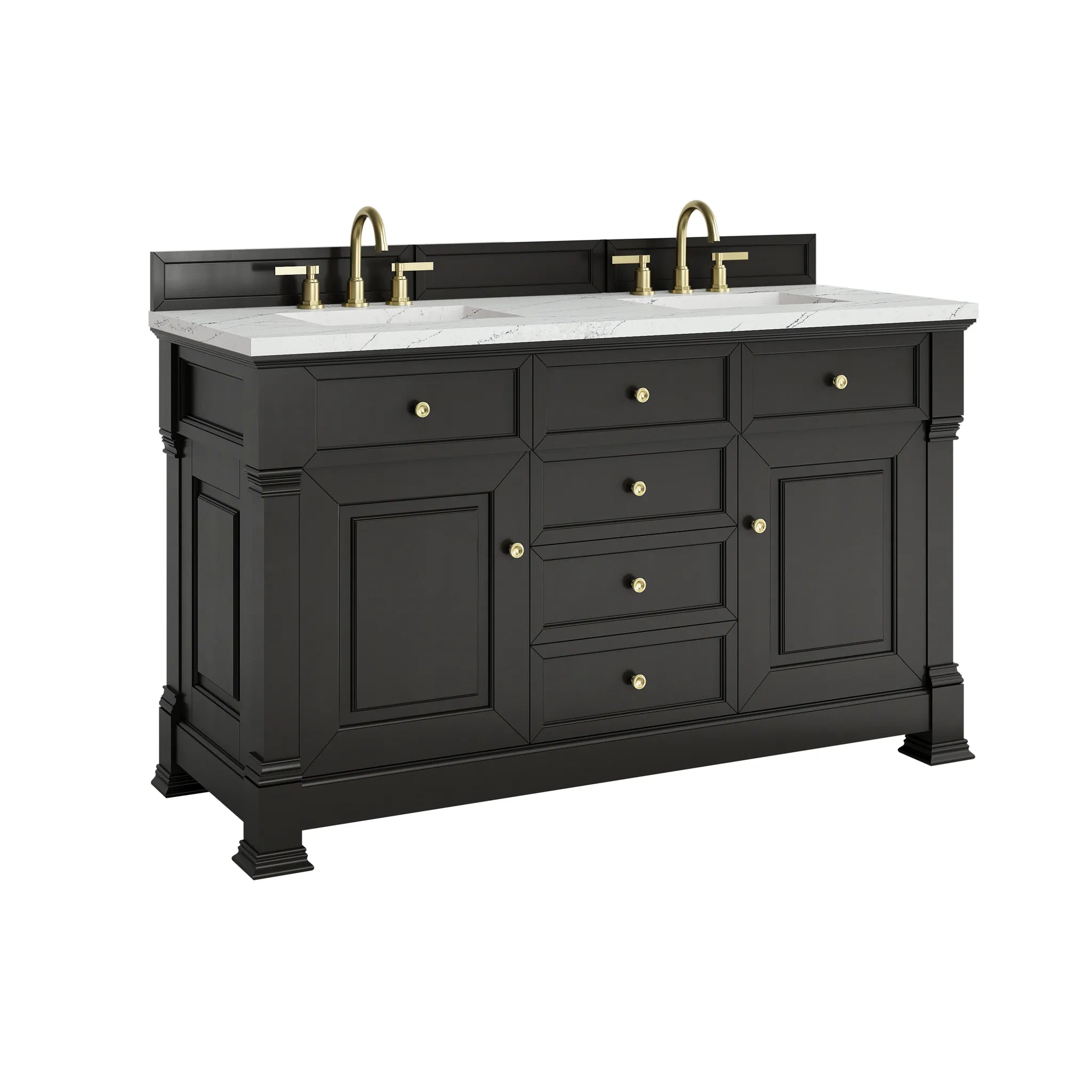60" Brookfield Double Vanity in Black Onyx w/FreePower Wireless Charger-Ethereal Noctis Silestone-8" Widespread image 12