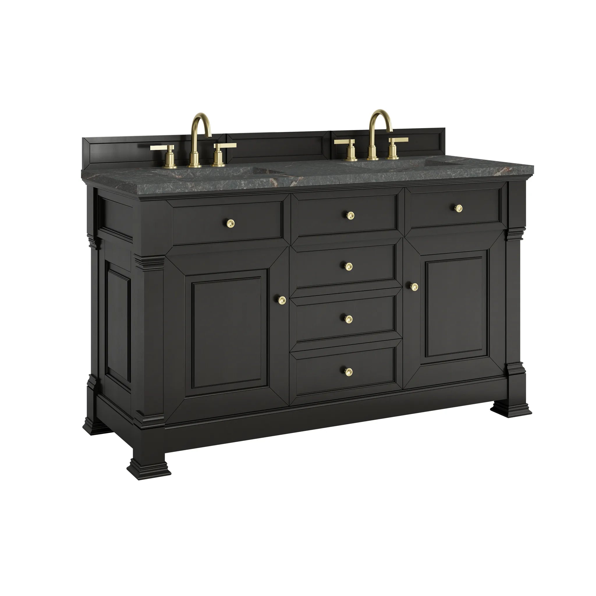60" Brookfield Double Vanity in Black Onyx w/FreePower Wireless Charger-Parisien Bleu Silestone-8" Widespread image 12