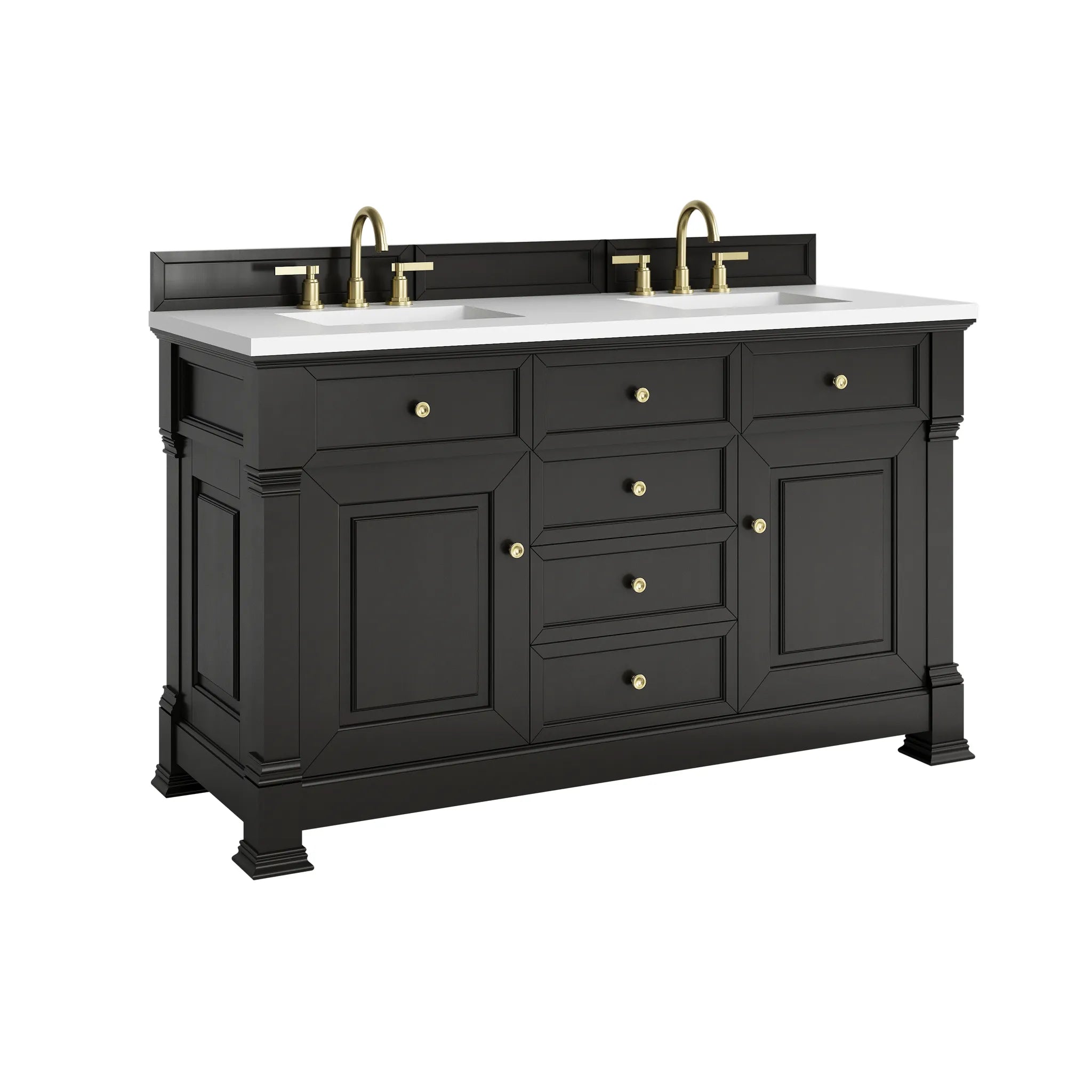 60" Brookfield Double Vanity in Black Onyx-White Zeus Silestone-8" Widespread image 9