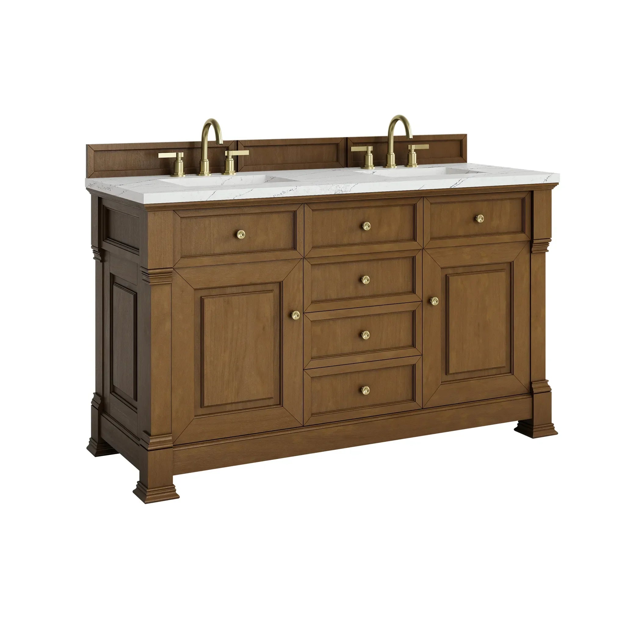 60" Brookfield Double Vanity in Honey Oak w/FreePower Wireless Charger-Ethereal Noctis Silestone-8" Widespread image 12
