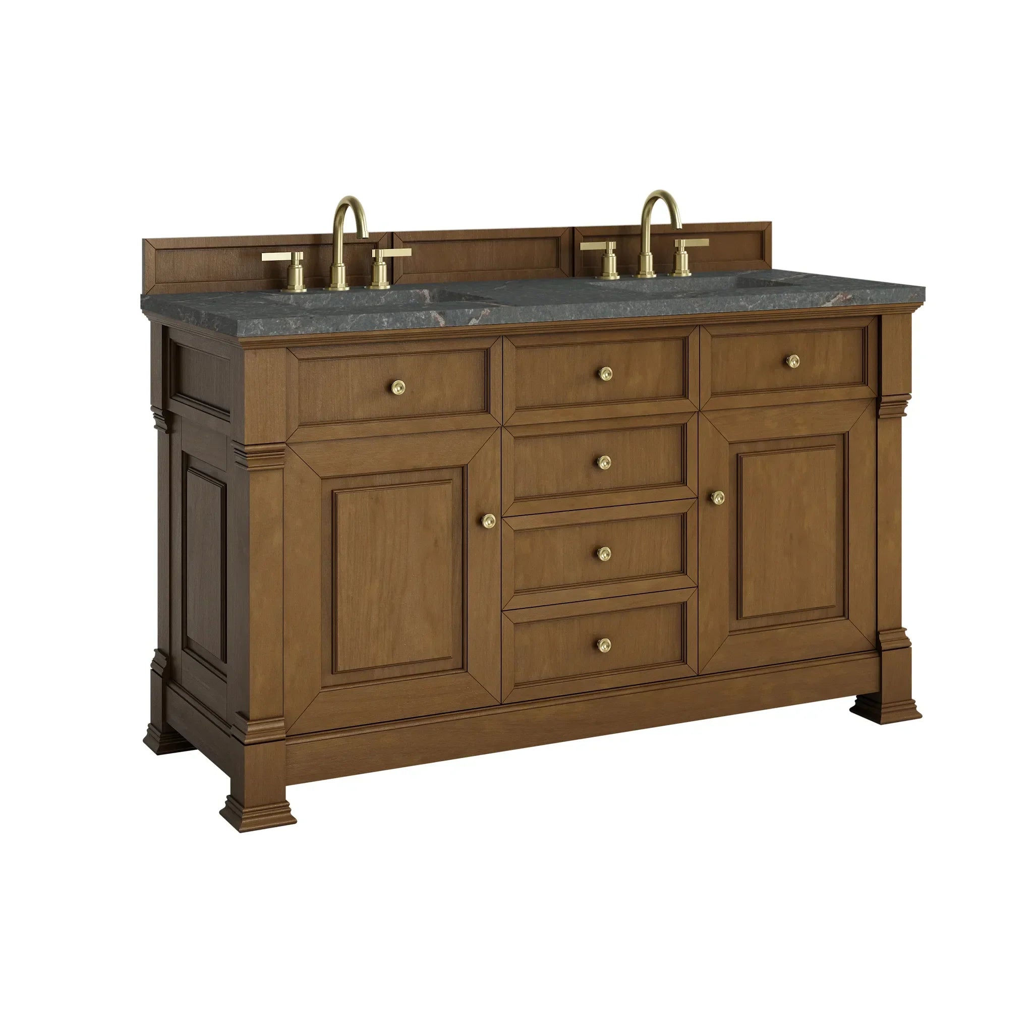 60" Brookfield Double Vanity in Honey Oak w/FreePower Wireless Charger-Parisien Bleu Silestone-8" Widespread image 12