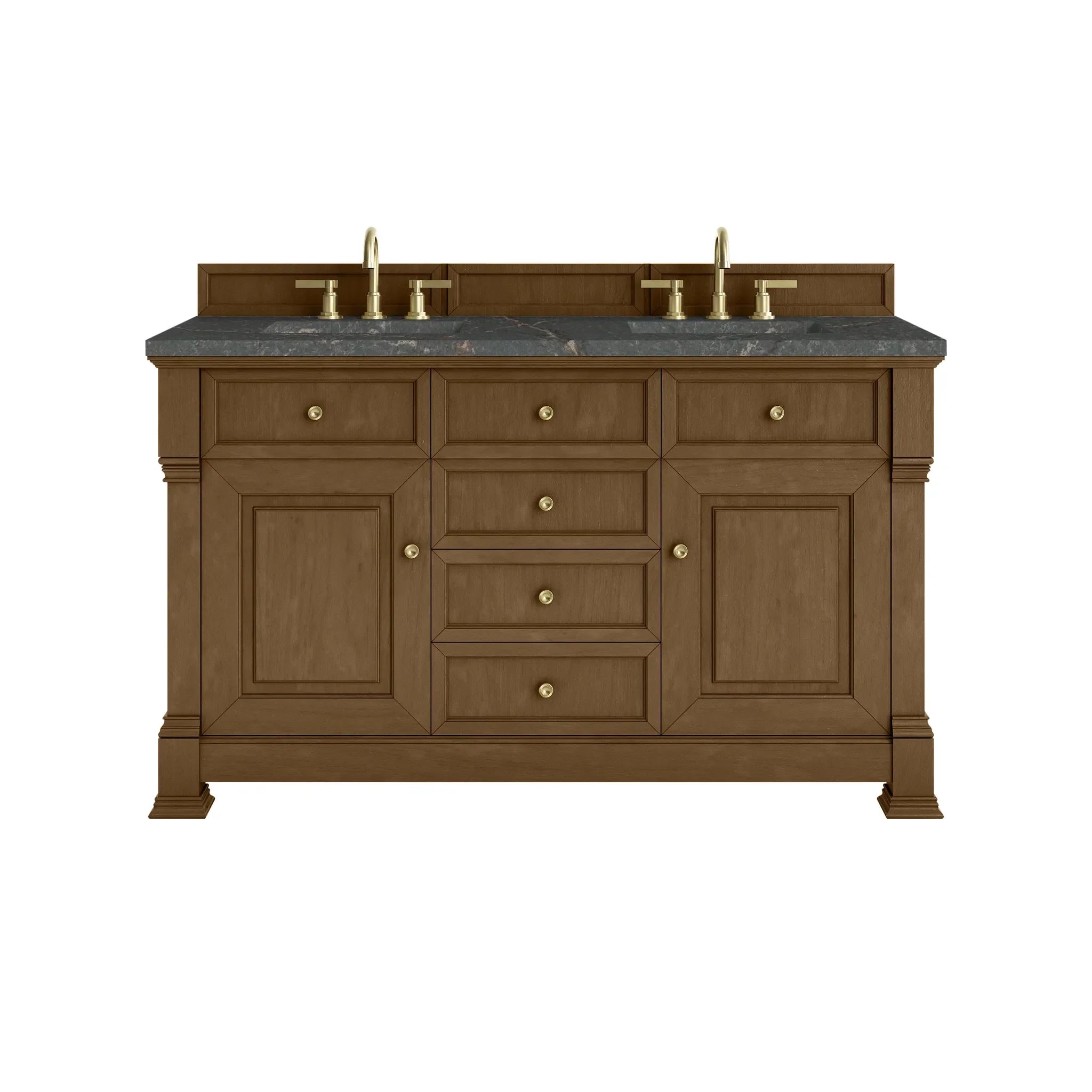 60" Brookfield Double Vanity in Honey Oak w/FreePower Wireless Charger-Parisien Bleu Silestone-8" Widespread image